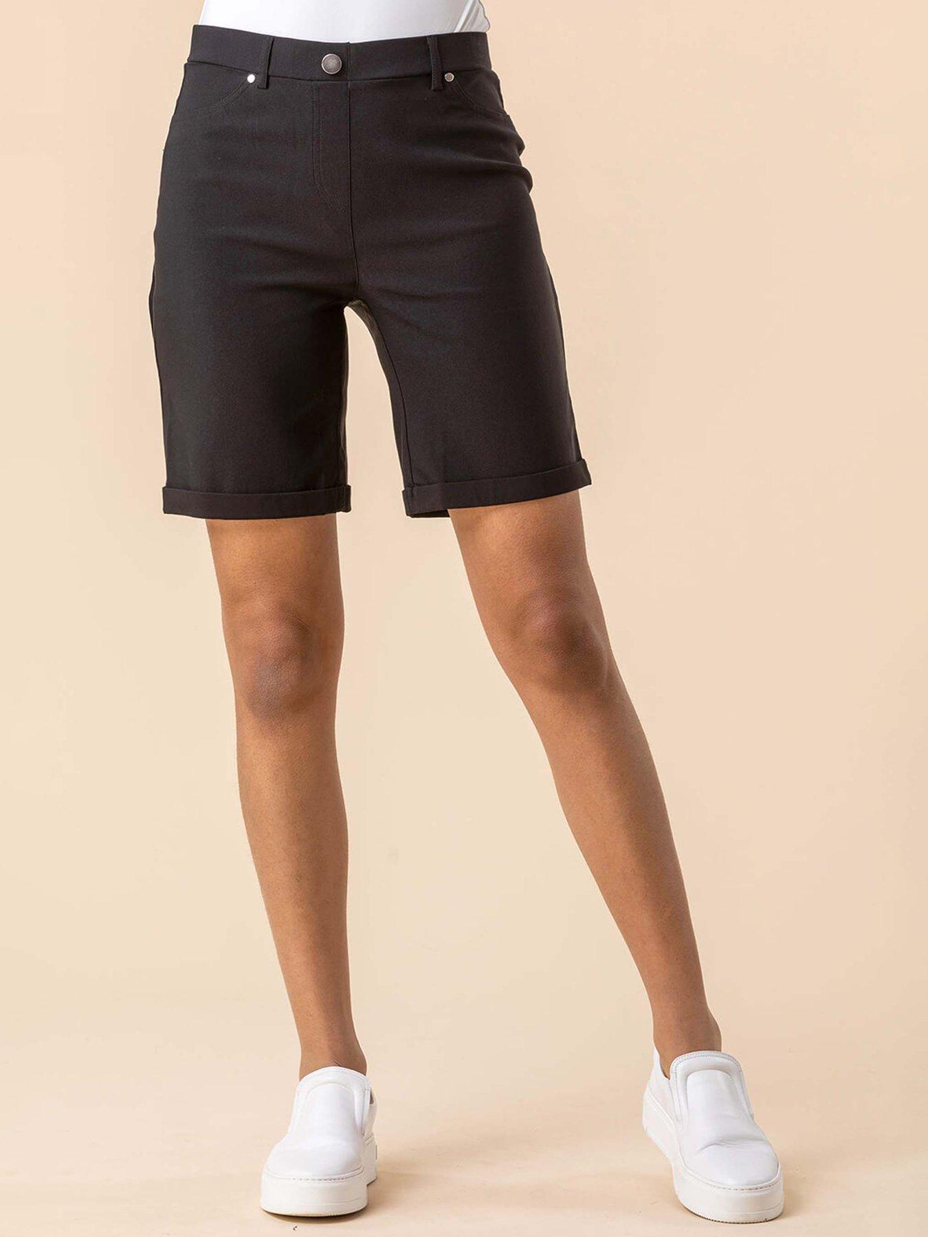 undefined Elastic Waist Turn Up Stretch Shorts - Black