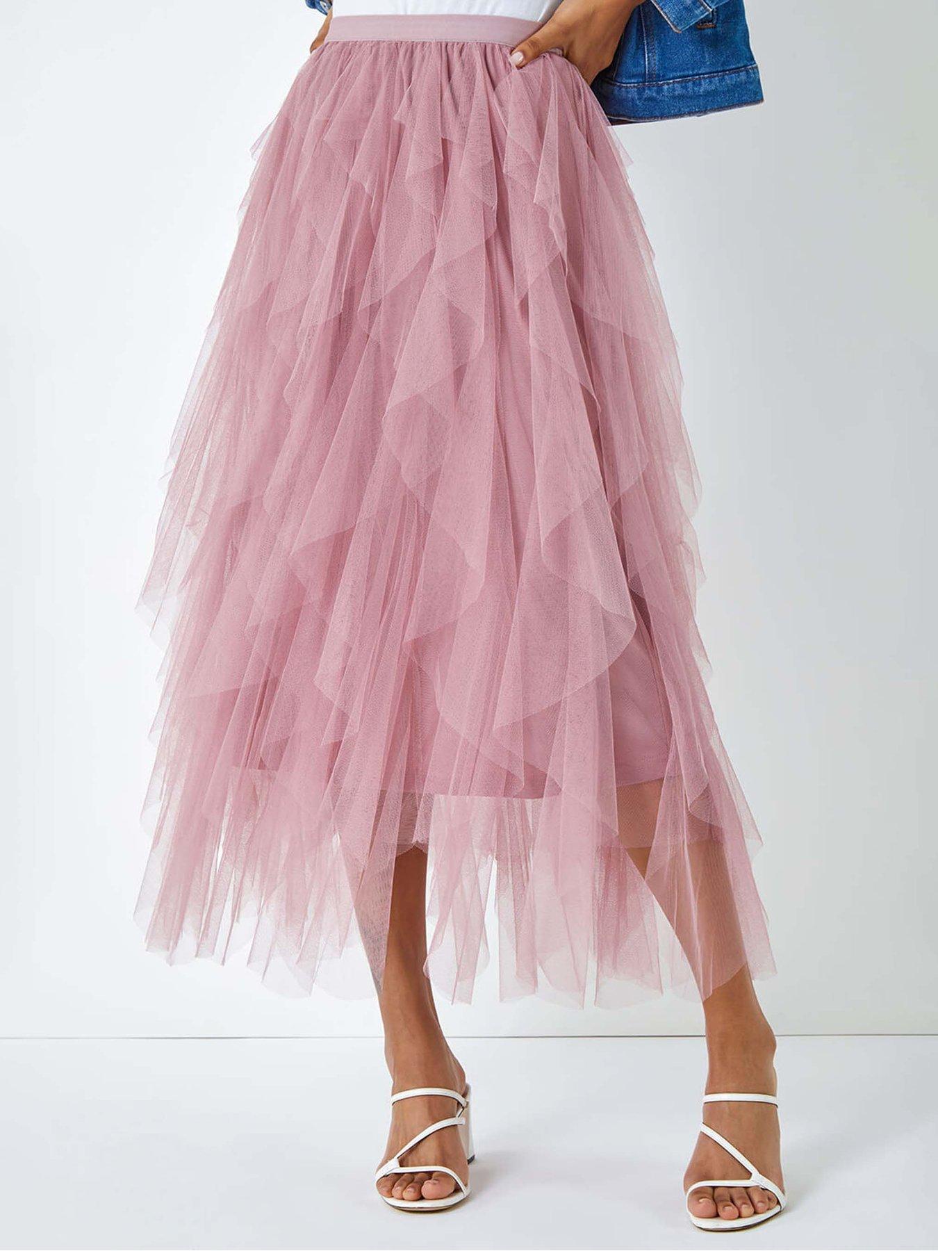 undefined Elastic Waist Mesh Layered A Line Skirt