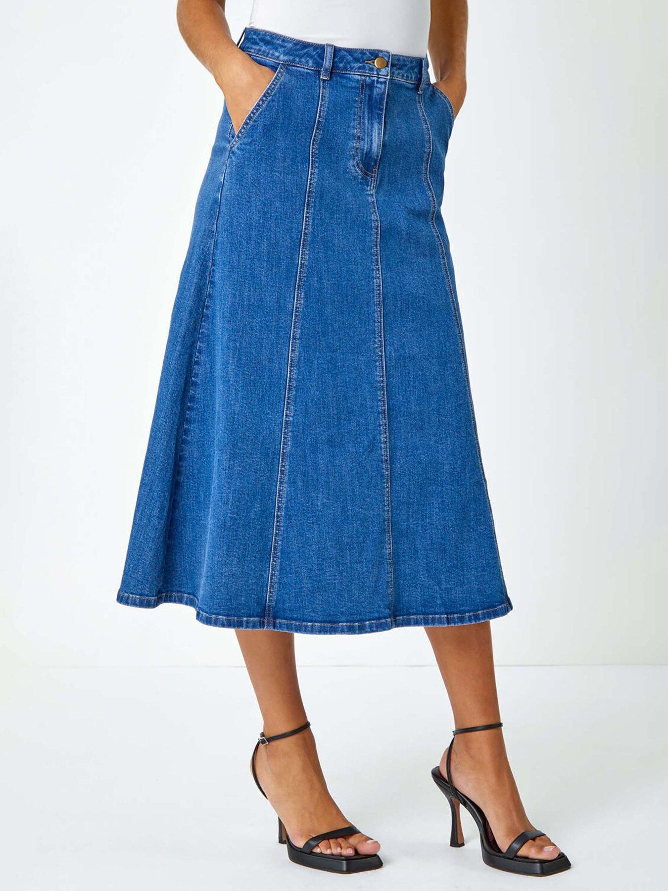 undefined Cotton Denim Panelled Midi Skirt