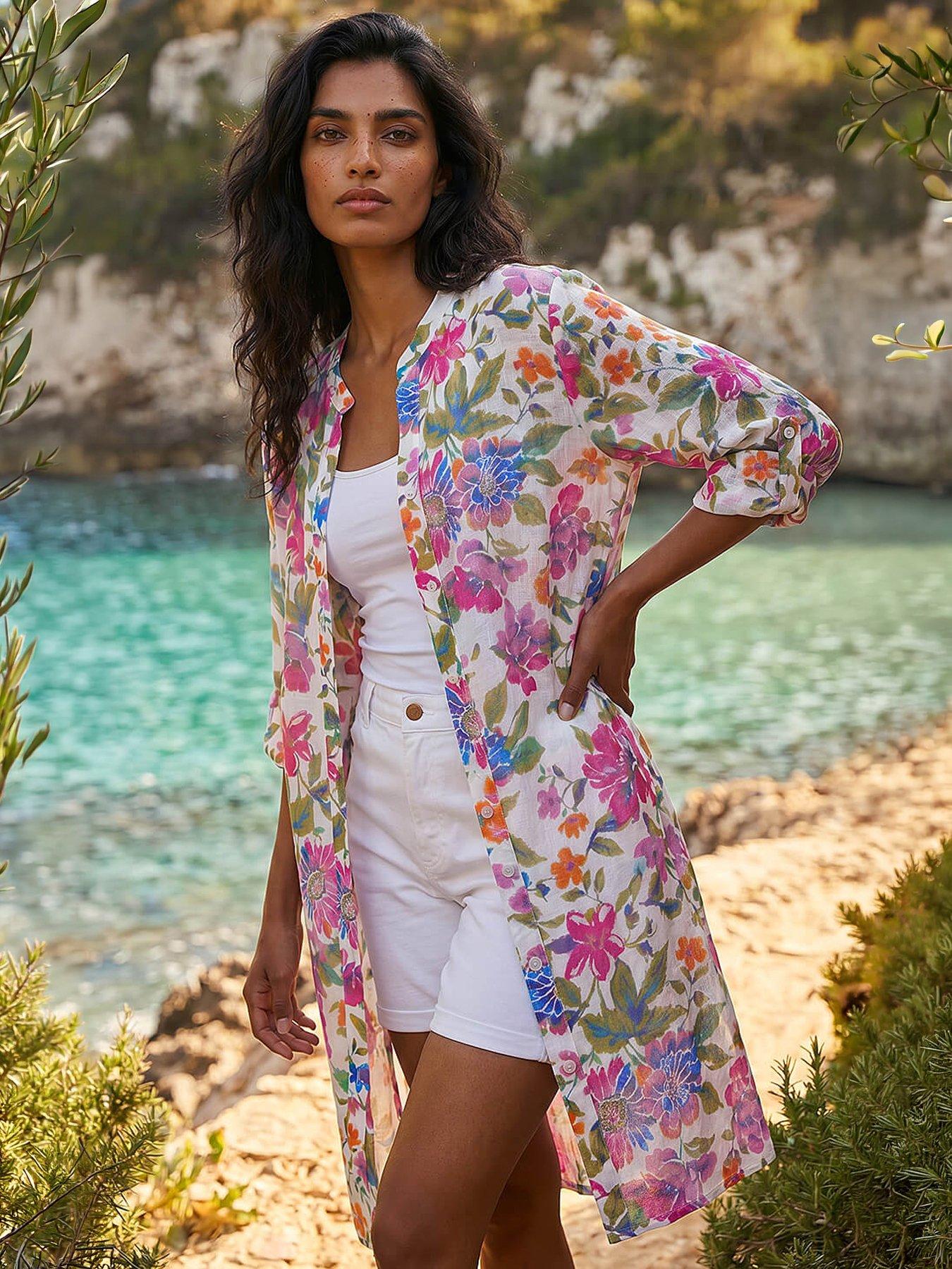Roman Floral Print Longline Blouse