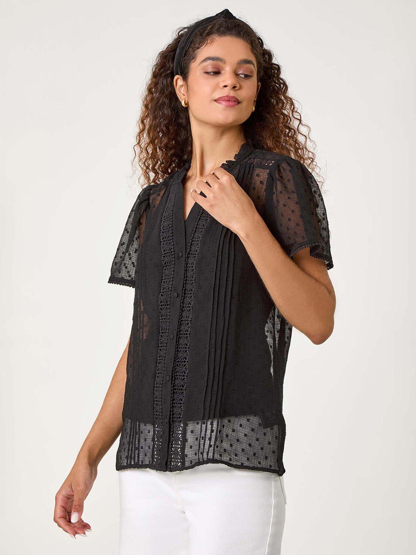 undefined Textured Spot Lace Trim Blouse