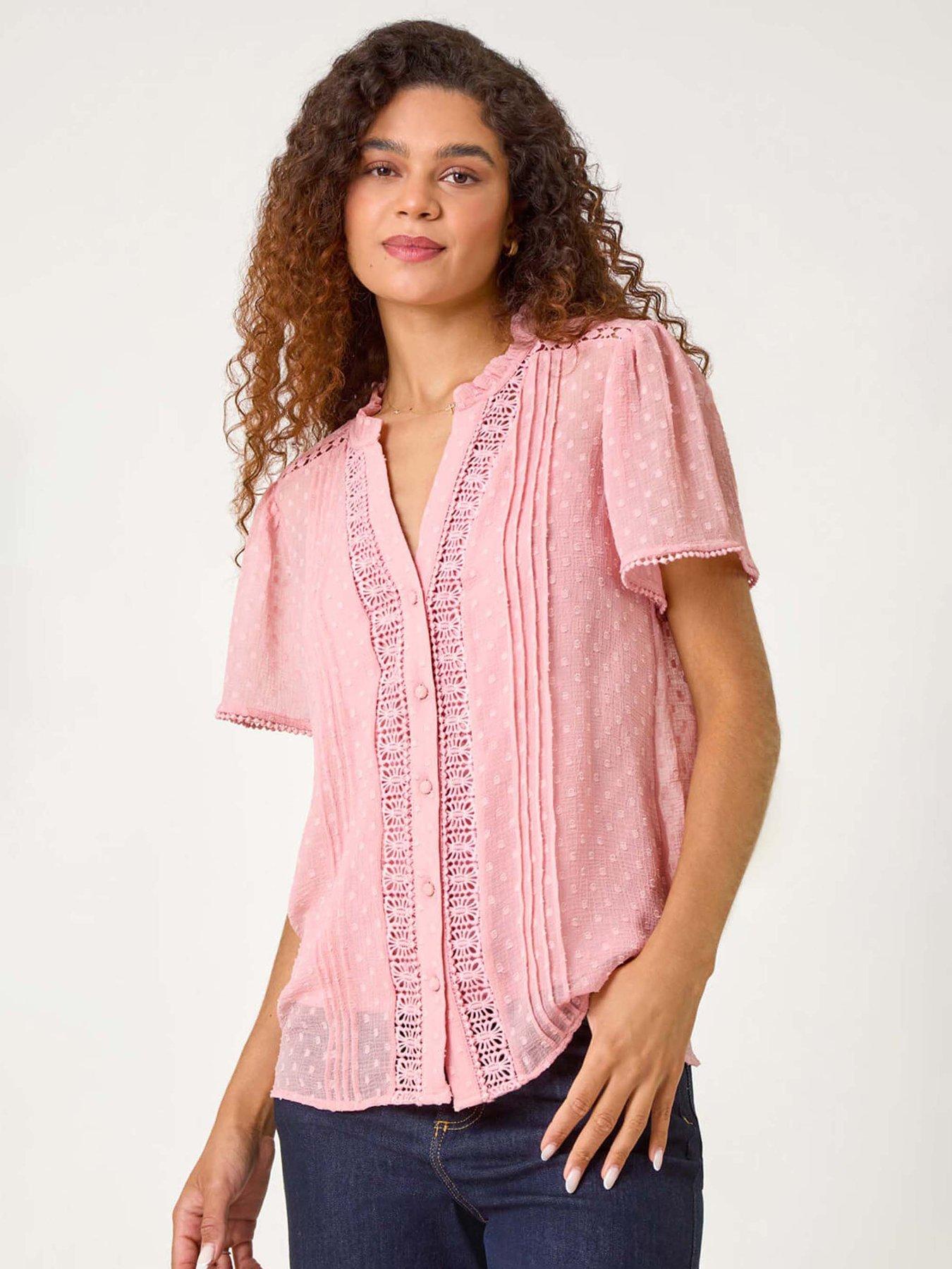 undefined Textured Spot Lace Trim Blouse