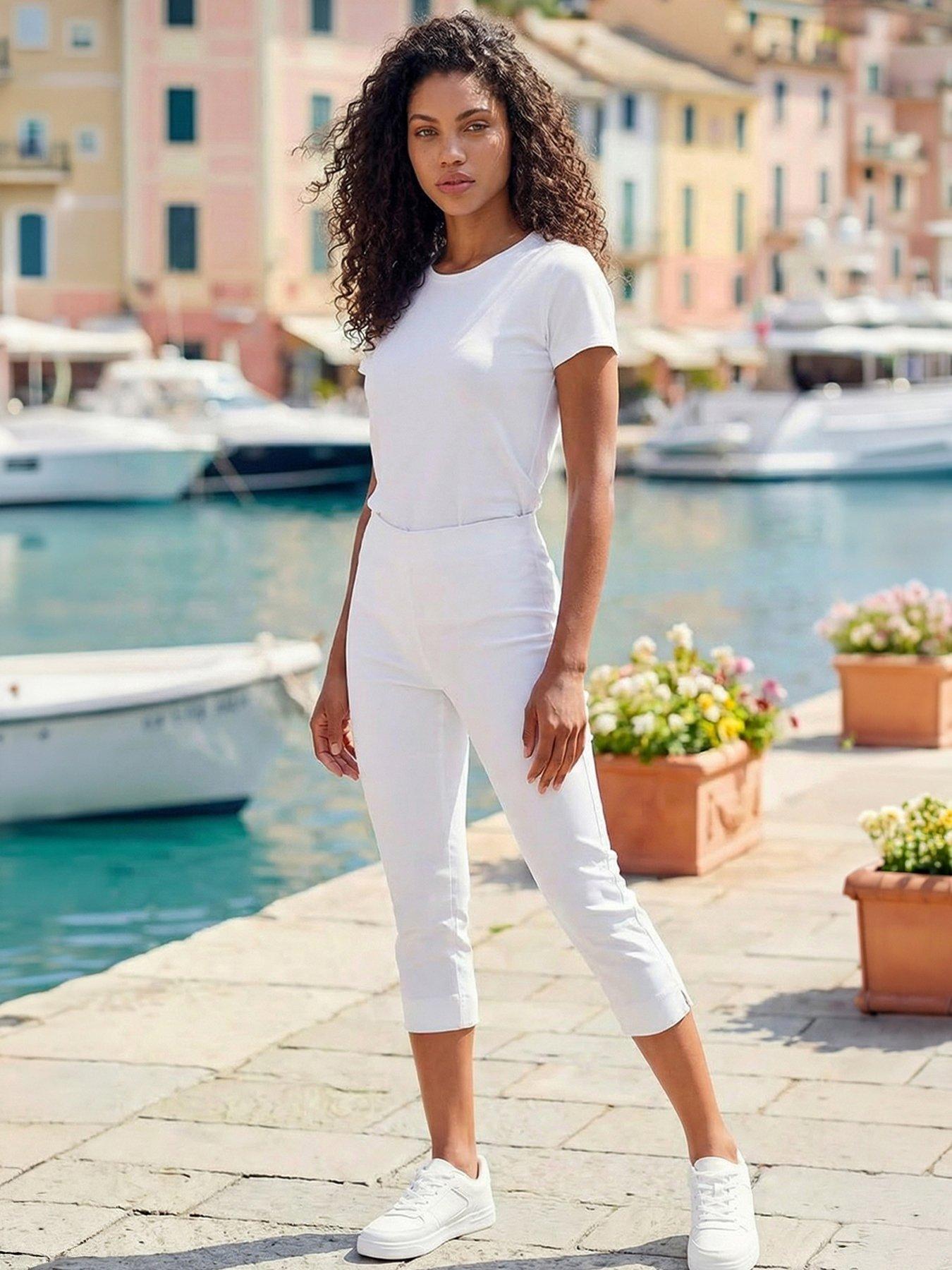 Roman Petite Cropped Stretch Trousers - White