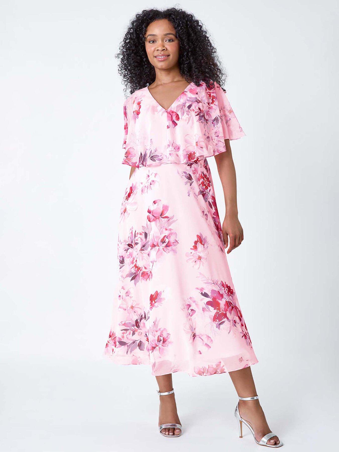 undefined Petite Floral Cape Chiffon Midi Dress