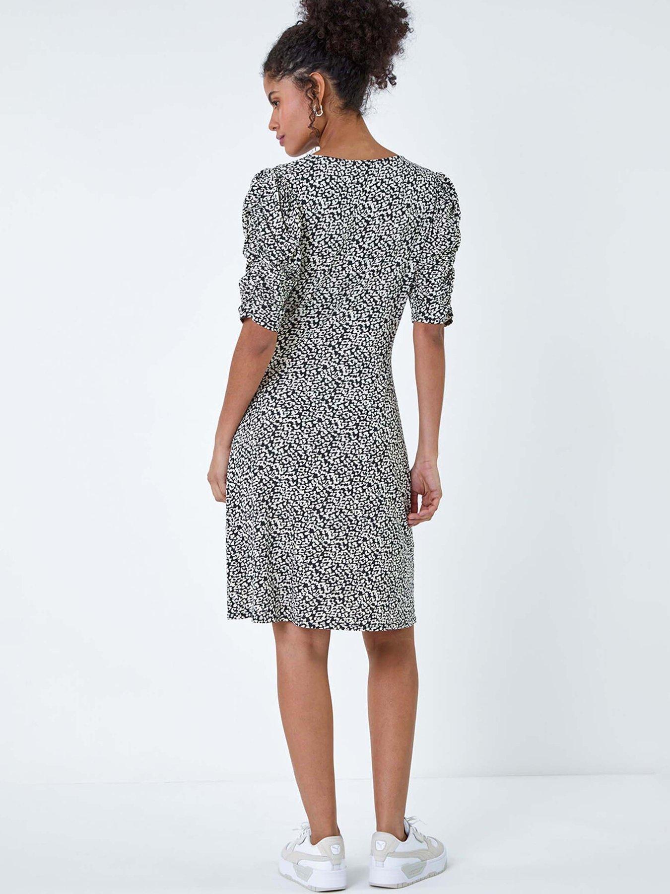 Image 2 of 5 of Roman Ditsy Floral Ruched Puff Sleeve Dress