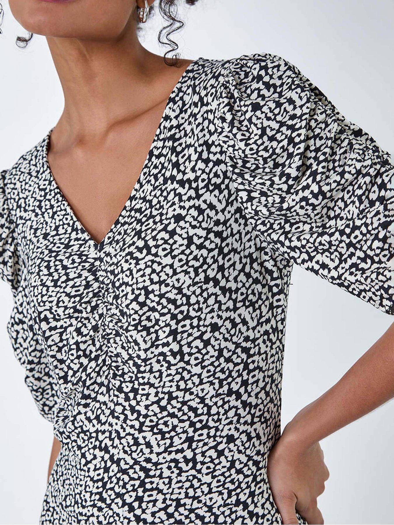 Image 5 of 5 of Roman Ditsy Floral Ruched Puff Sleeve Dress