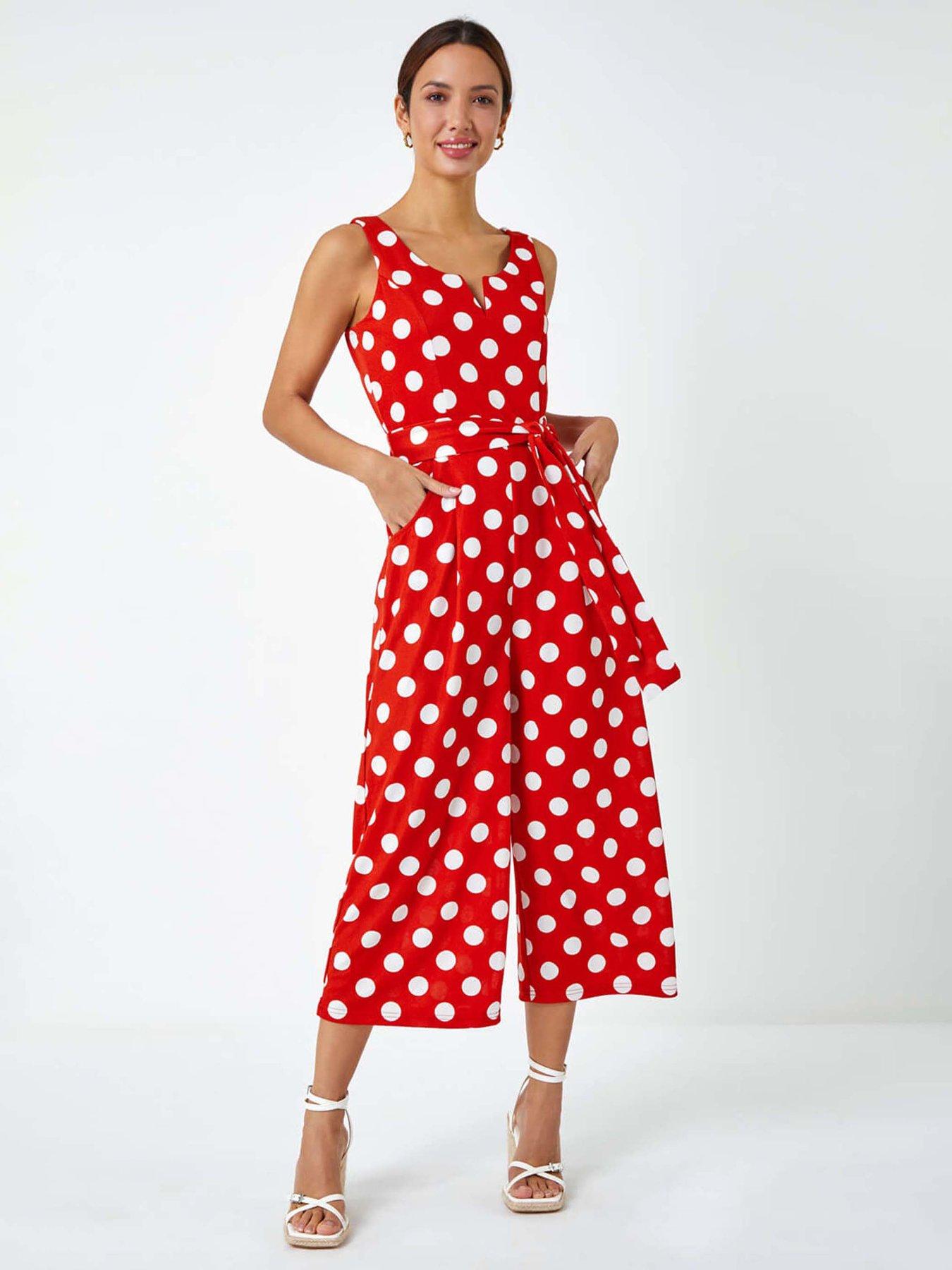 undefined Spot Print Belted Jumpsuit
