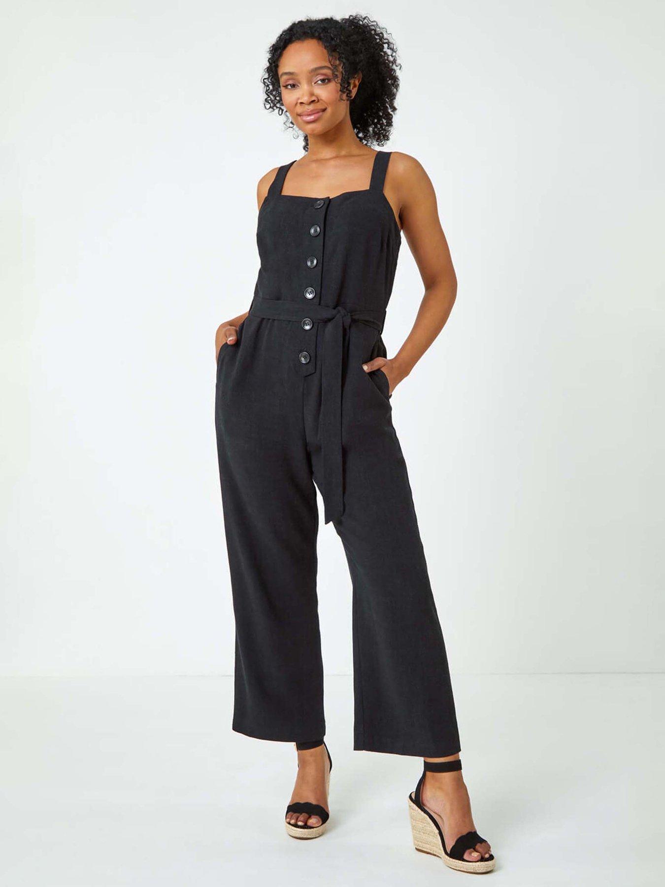 Roman Petite Sleeveless Linen Blend Jumpsuit Very