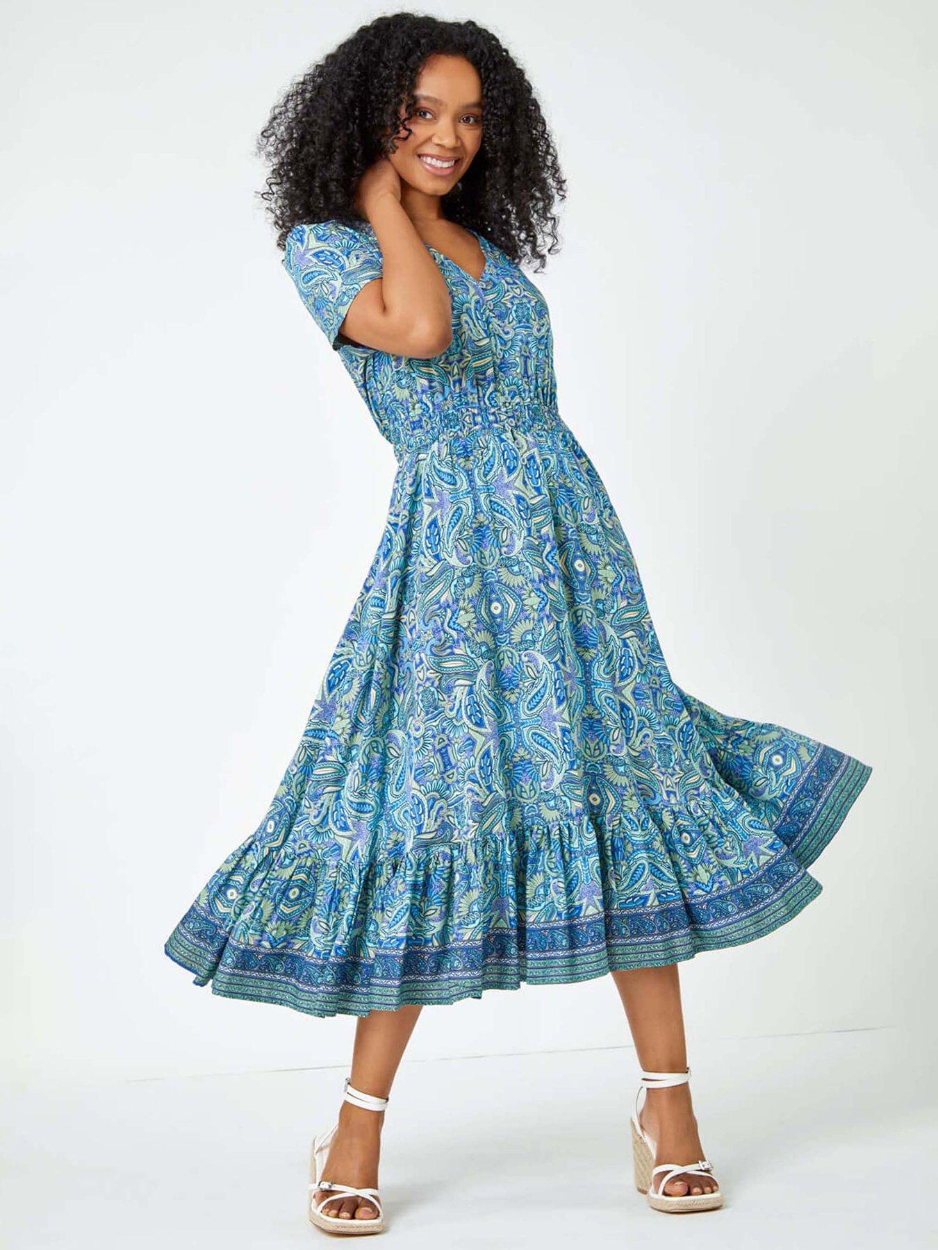 undefined Petite Paisley Print Frill Hem Midi Dress