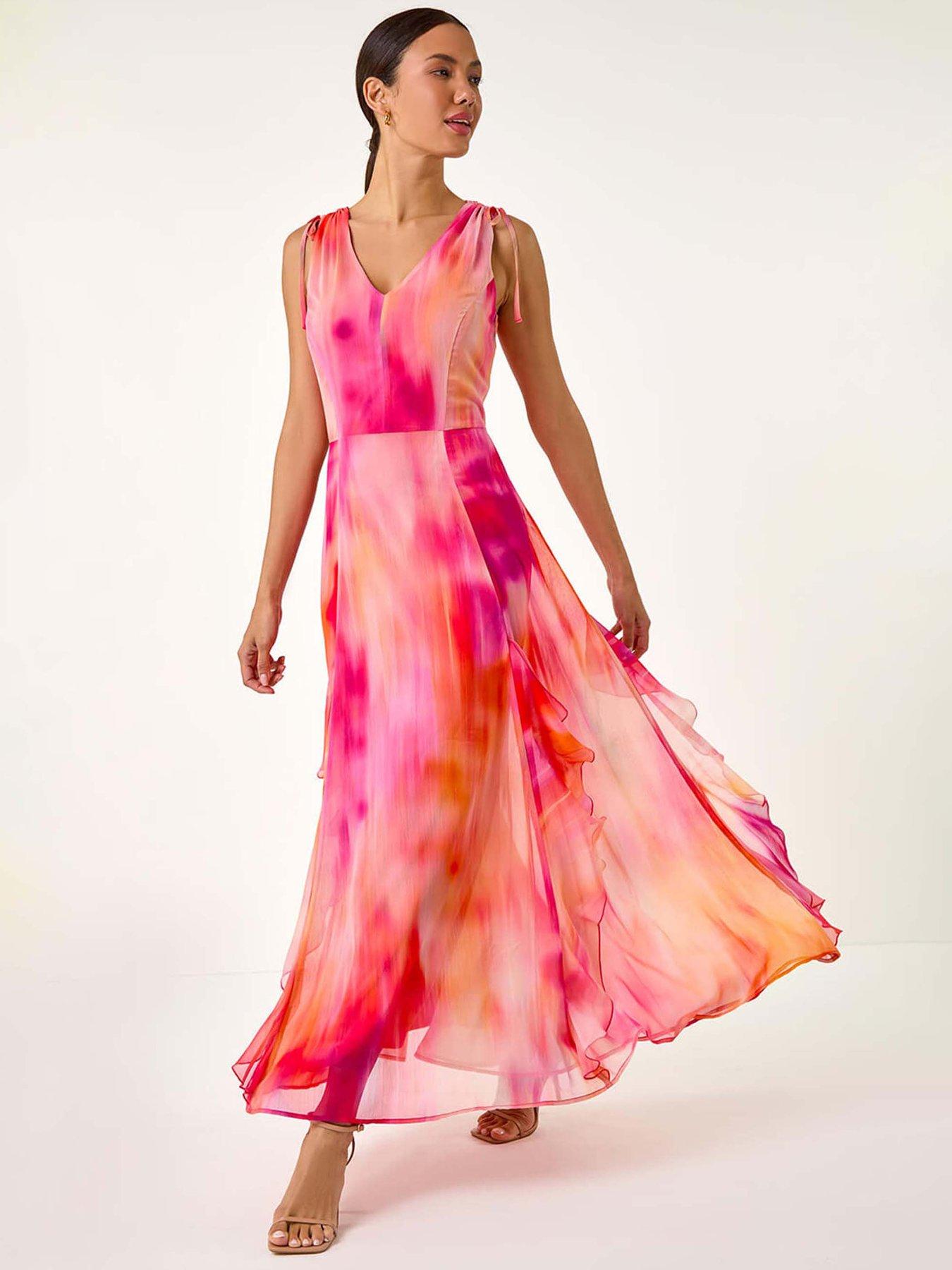 undefined Abstract Print Frill Maxi Dress
