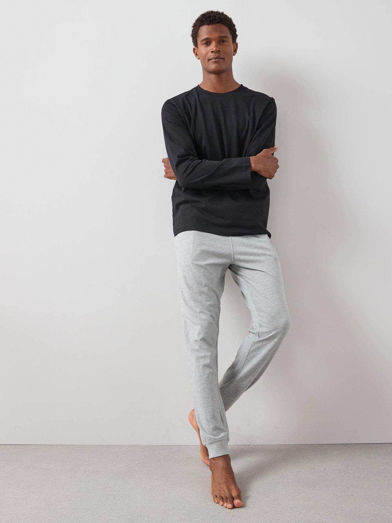 Image 1 of 6 of The Very Collection Long Sleeve T-Shirt And Jogger PJ Set - Grey/Black
