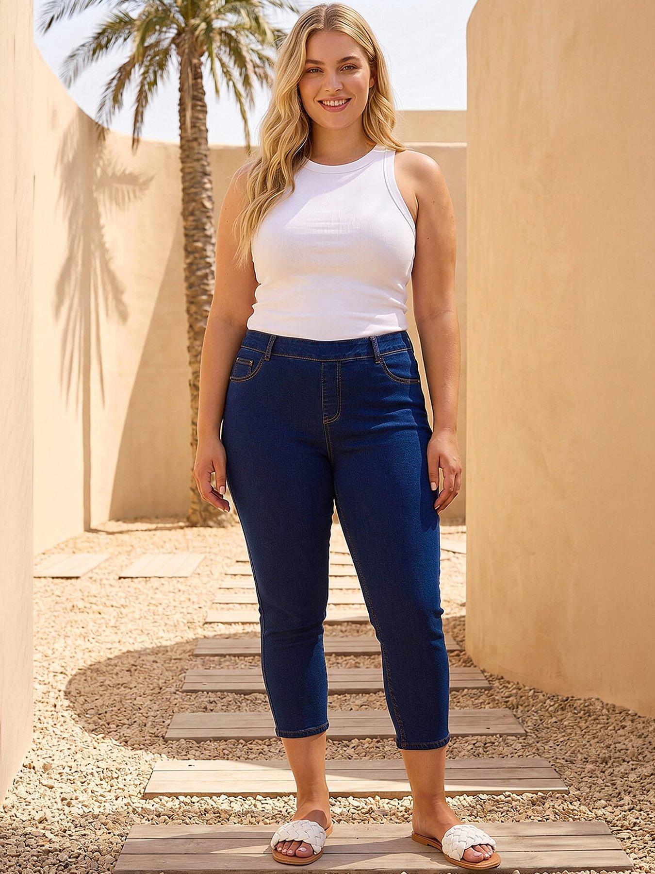 Roman Curve Elastic Waist Cropped Denim Jeggings