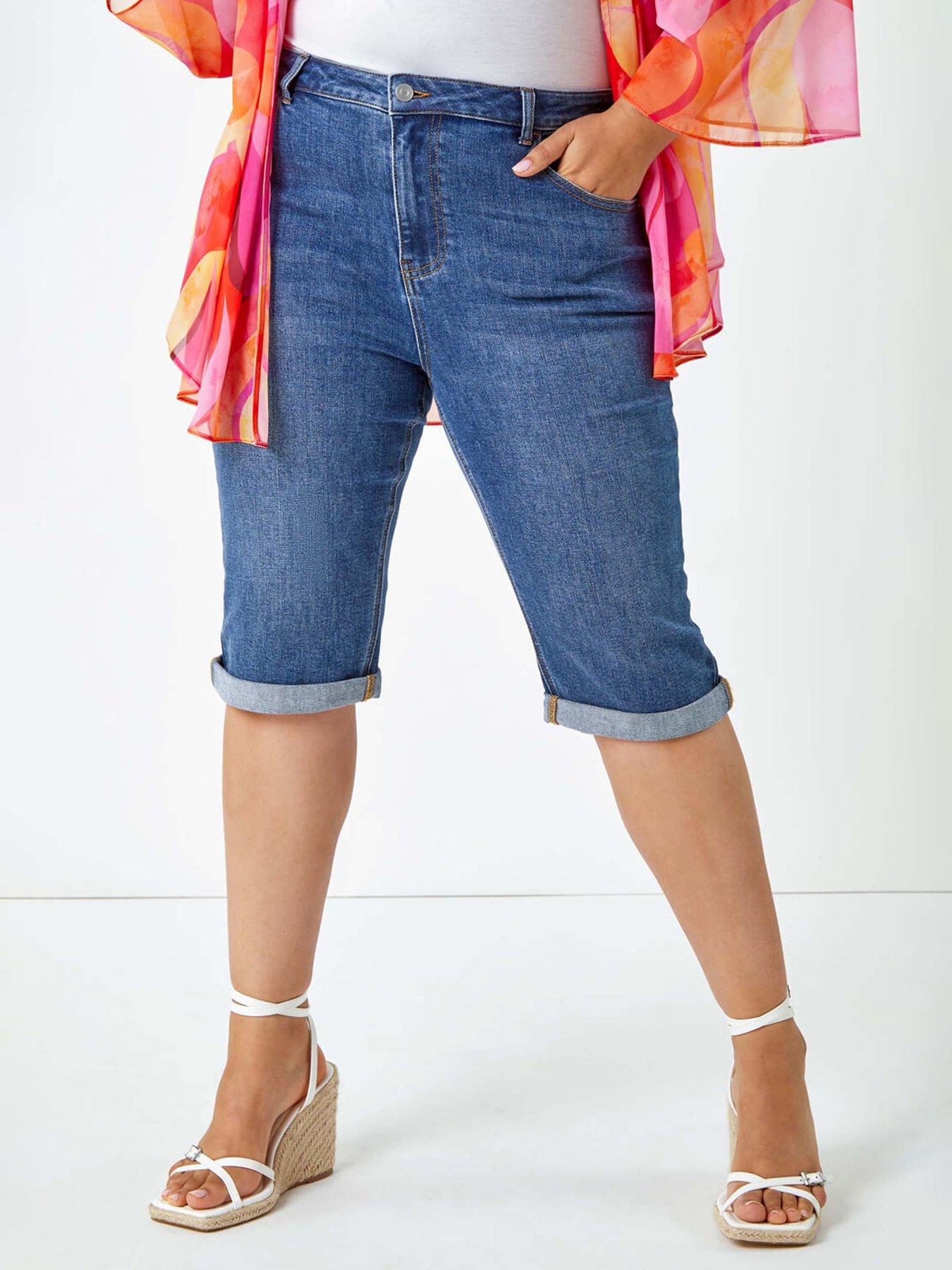 undefined Curve Stretch Knee Length Denim Shorts
