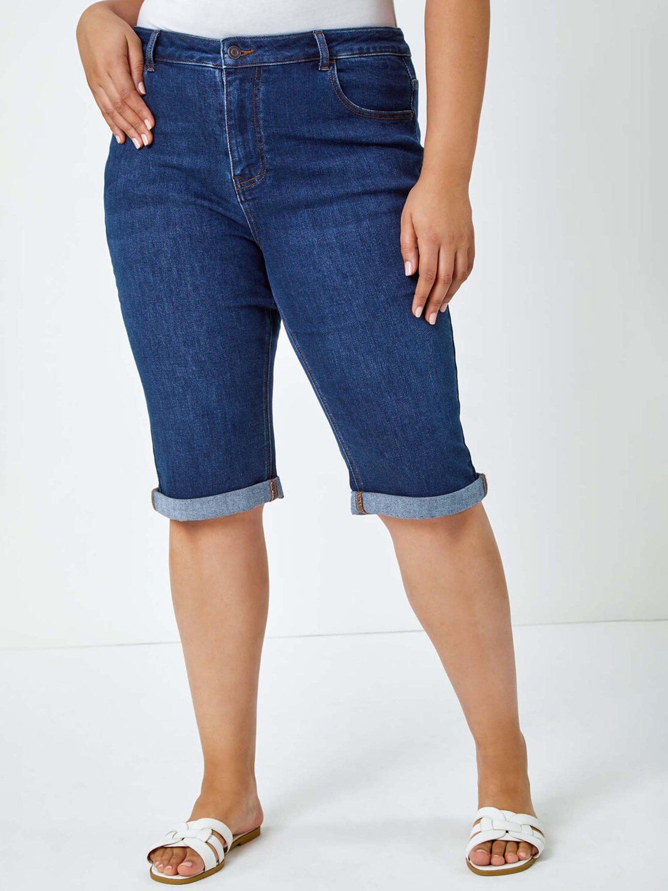undefined Curve Stretch Knee Length Denim Shorts
