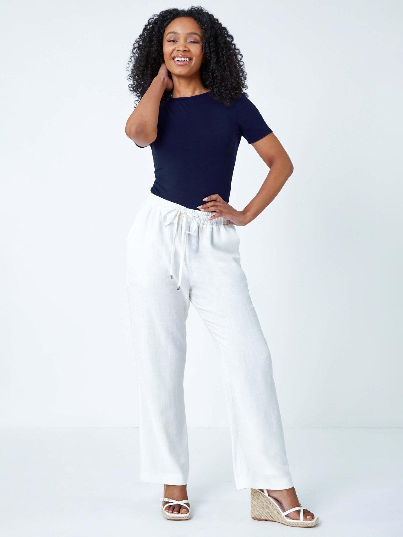 Roman Petite Wide Leg Linen Blend Trouser Very