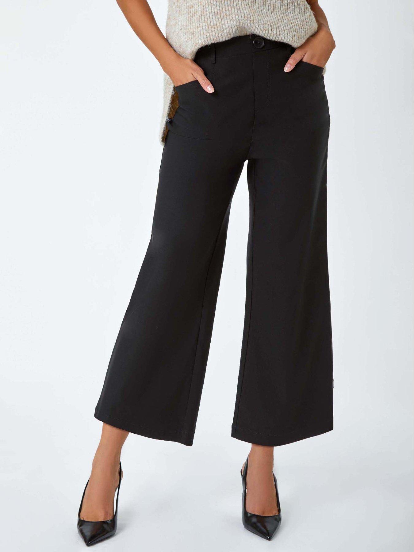 Roman Cropped Stretch Culotte - Black