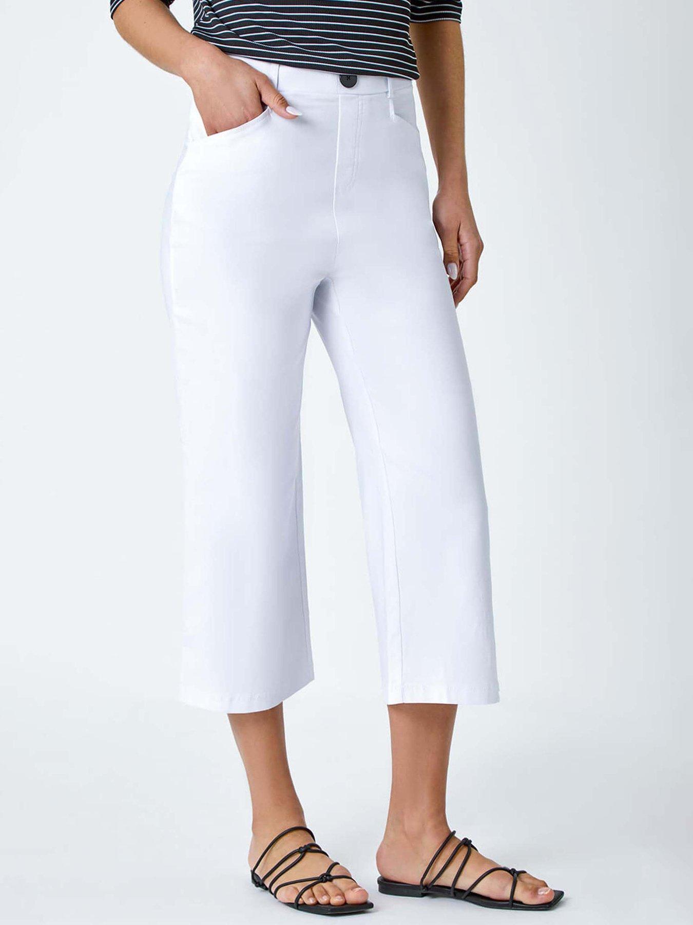 Roman Cropped Stretch Culotte - White
