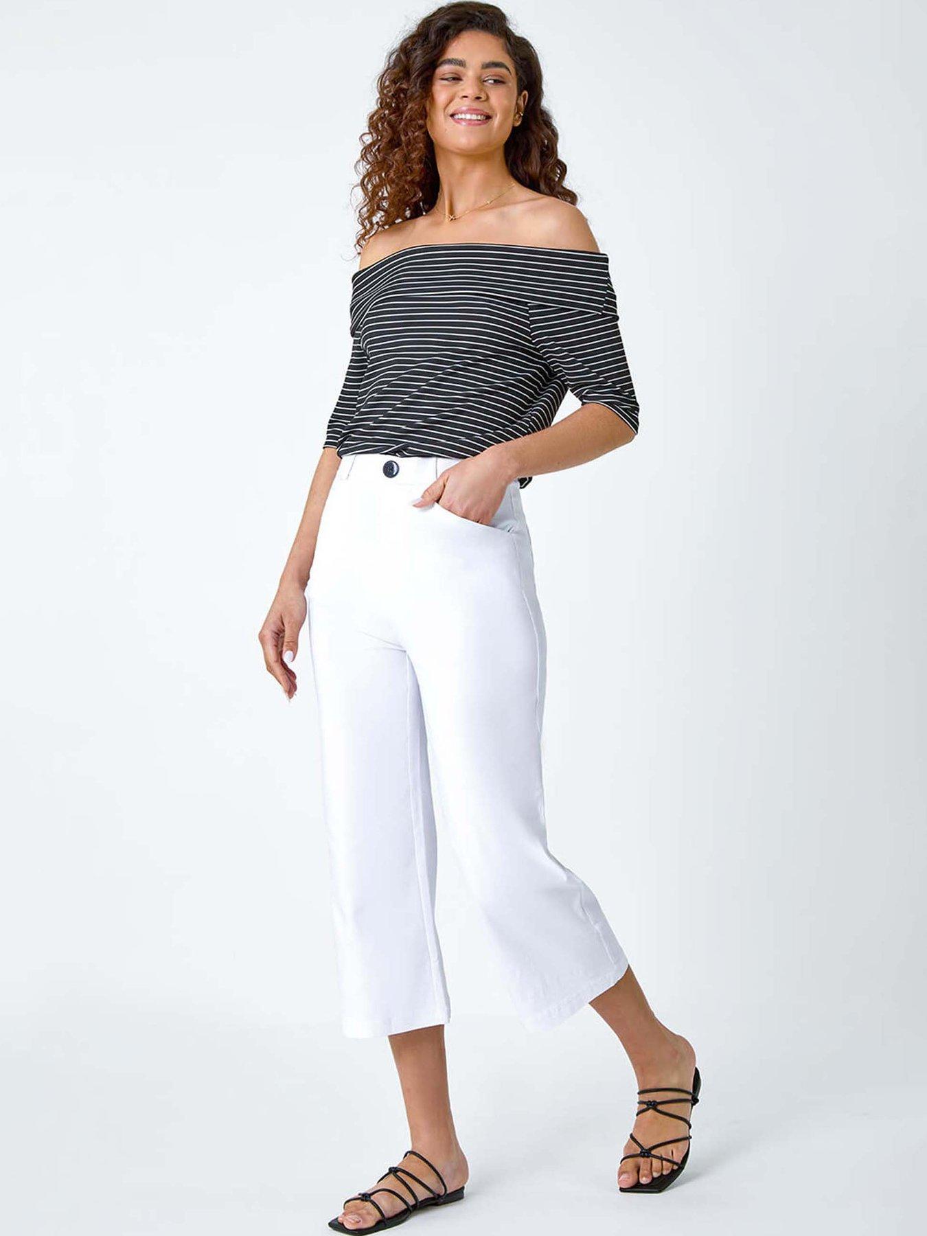 Image 3 of 5 of Roman Cropped Stretch Culotte - White