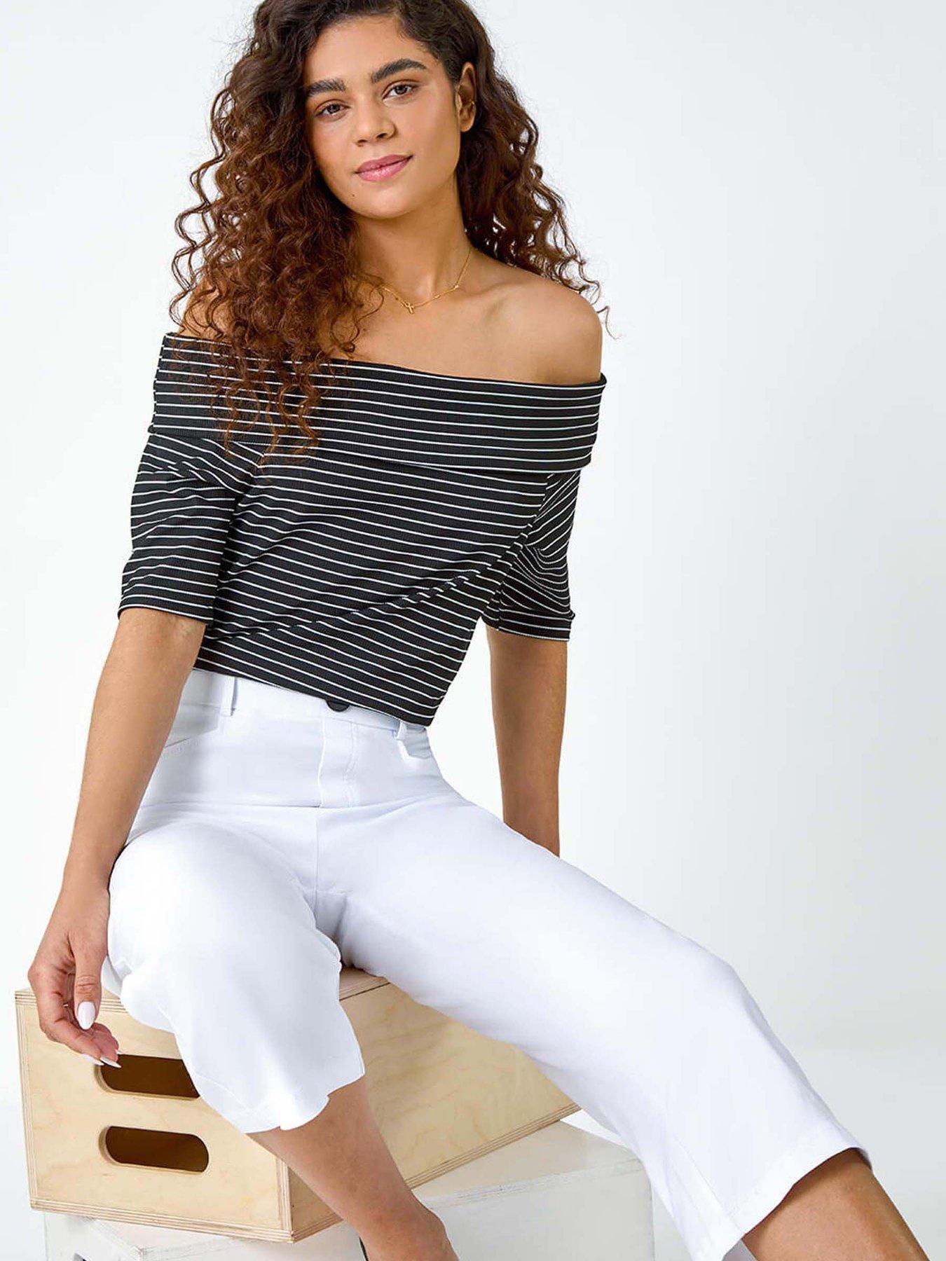 Image 4 of 5 of Roman Cropped Stretch Culotte - White