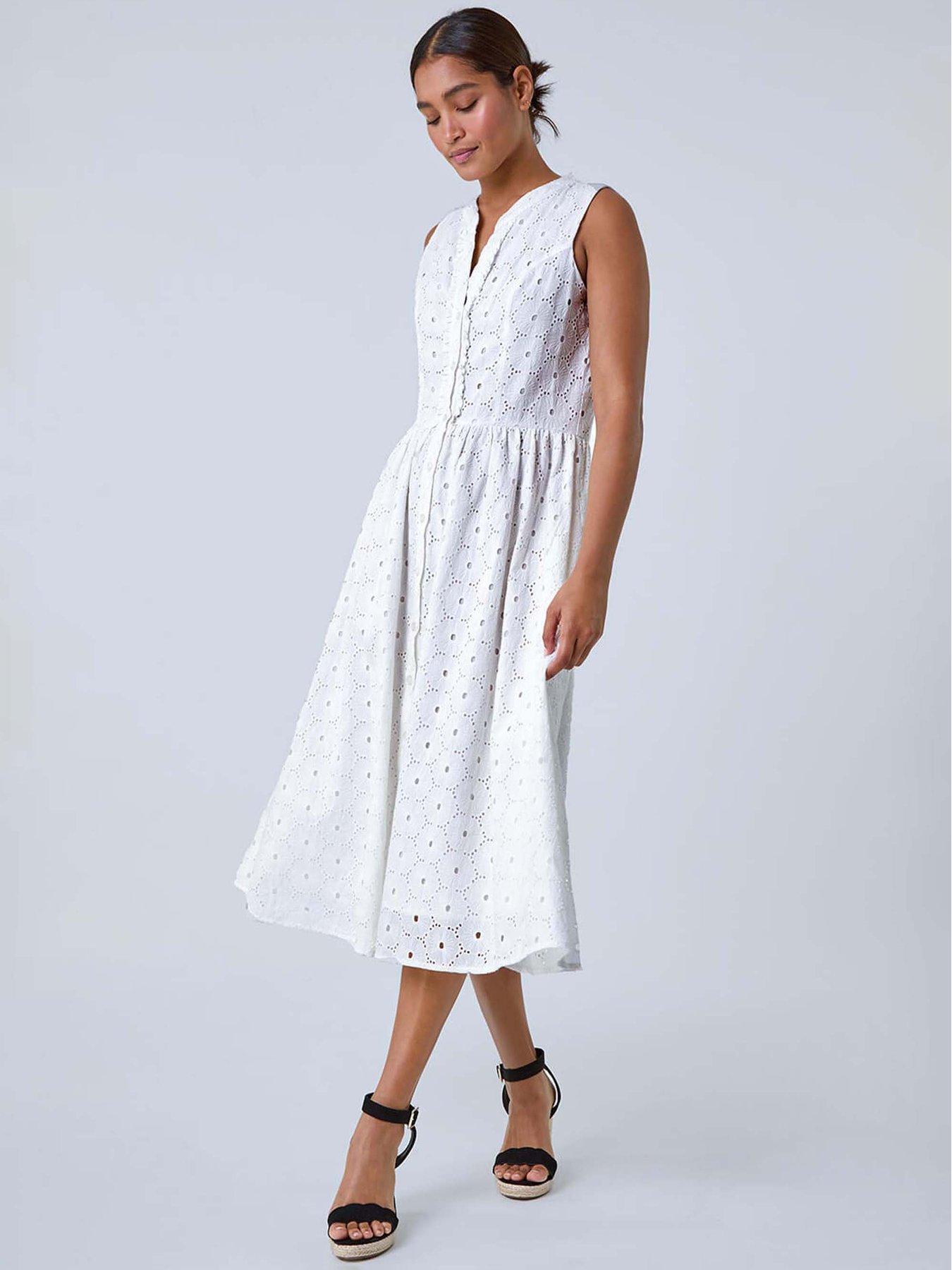 undefined Floral Cotton Broderie Midi Dress