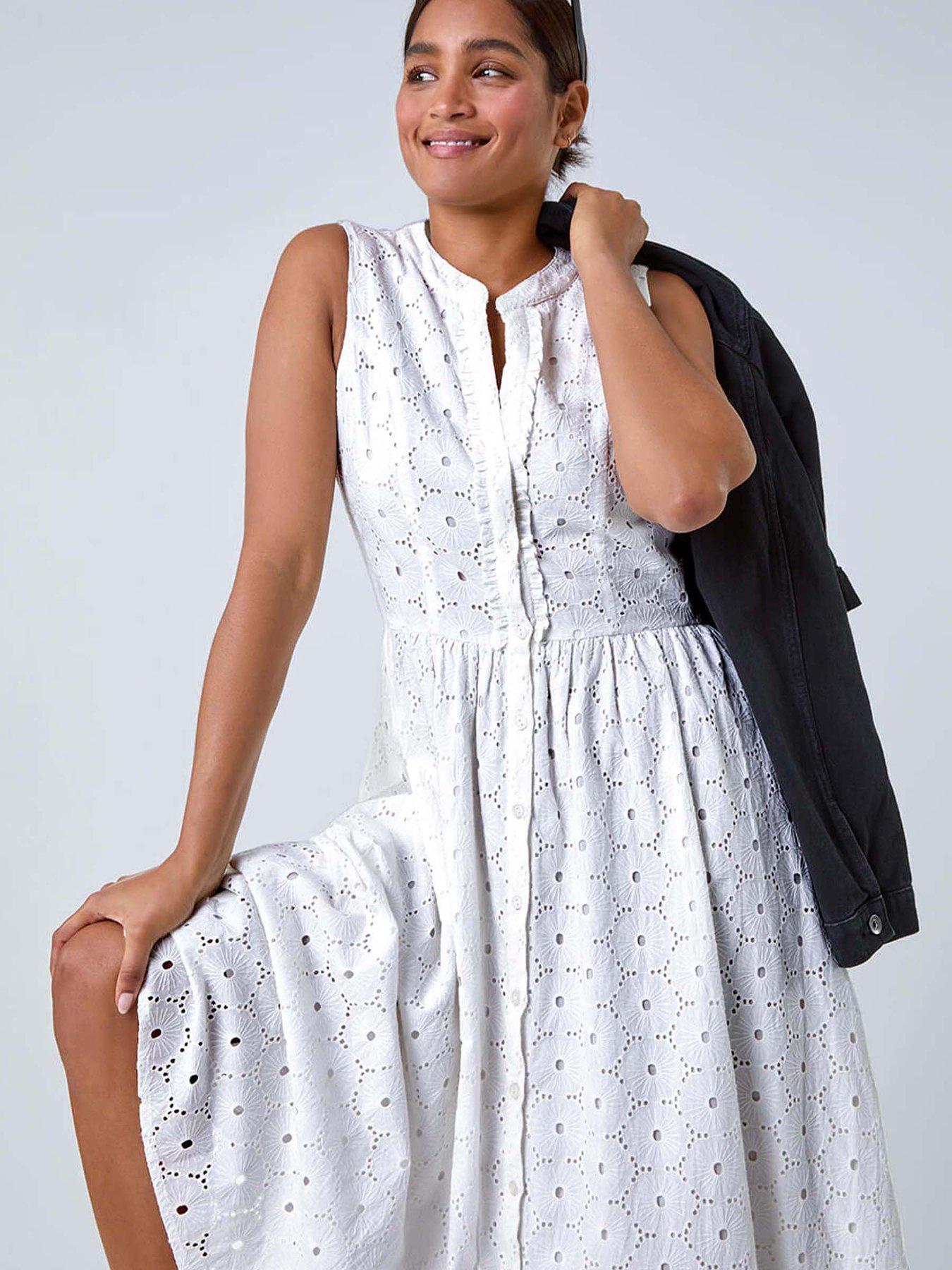 Image 3 of 5 of Roman Floral Cotton Broderie Midi Dress