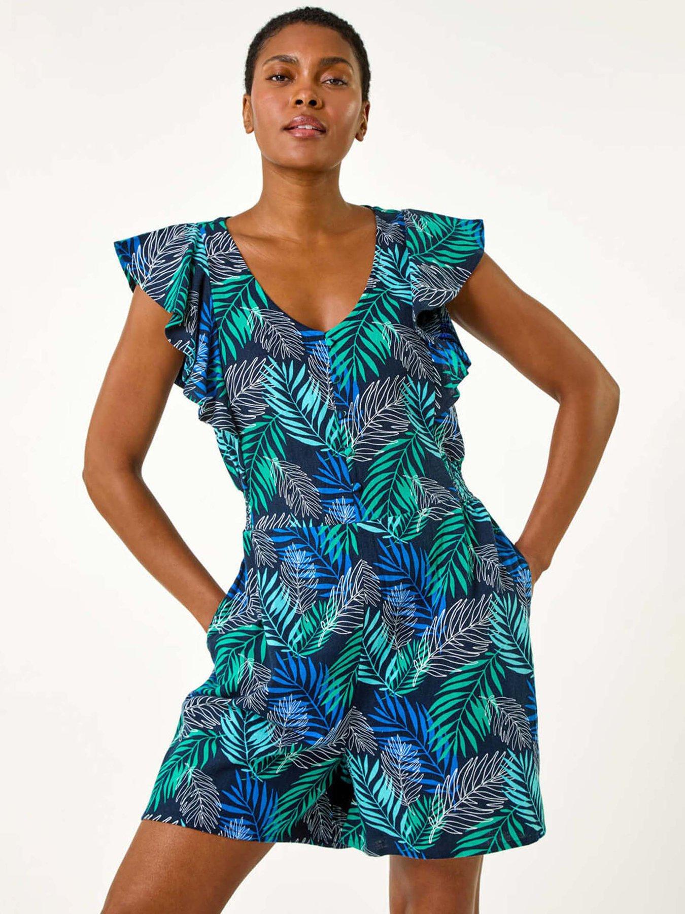 undefined Tropical Leaf Print Playsuit