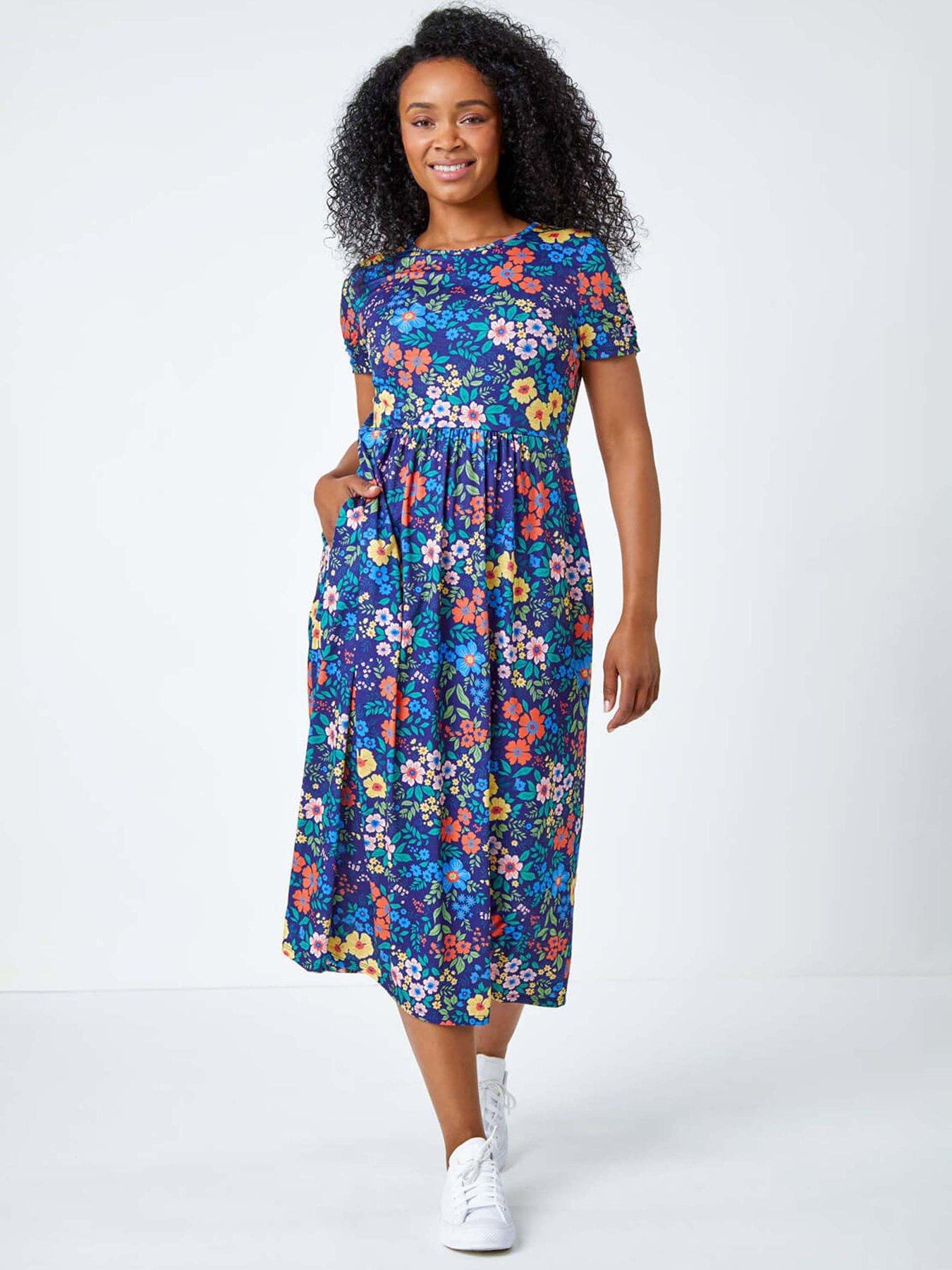 undefined Petite Floral Print Midi Stretch Dress