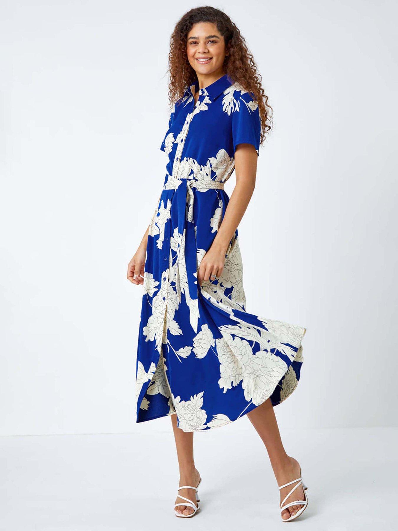 undefined Contrast Floral Print Shirt Dress