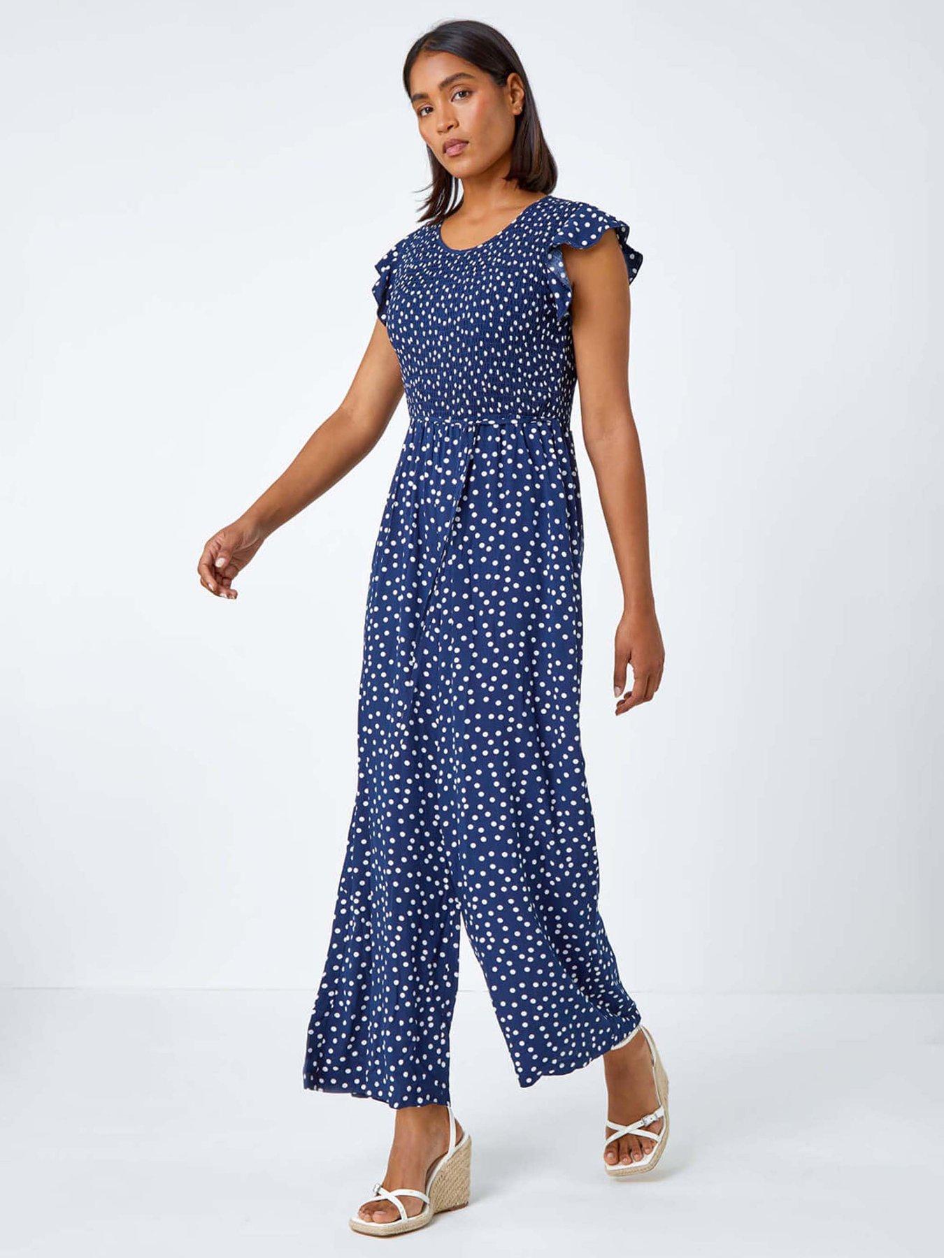 Image 1 of 5 of Roman Polka Dot Shirred Pocket Jumpsuit