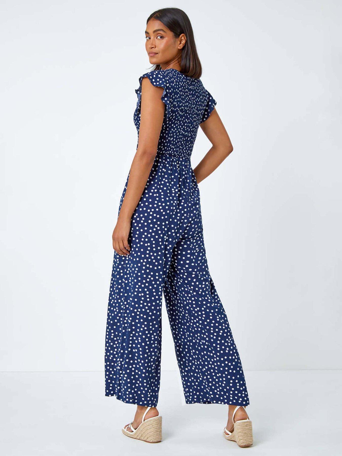 Image 2 of 5 of Roman Polka Dot Shirred Pocket Jumpsuit