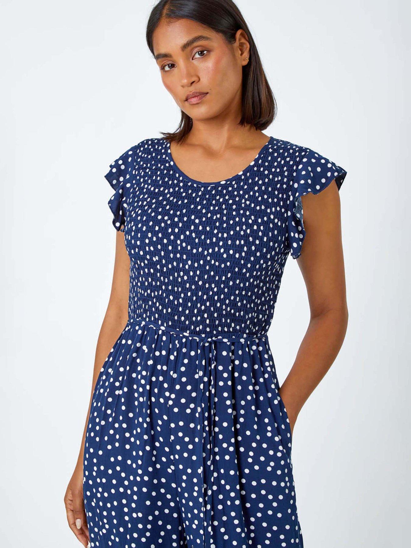 Image 4 of 5 of Roman Polka Dot Shirred Pocket Jumpsuit