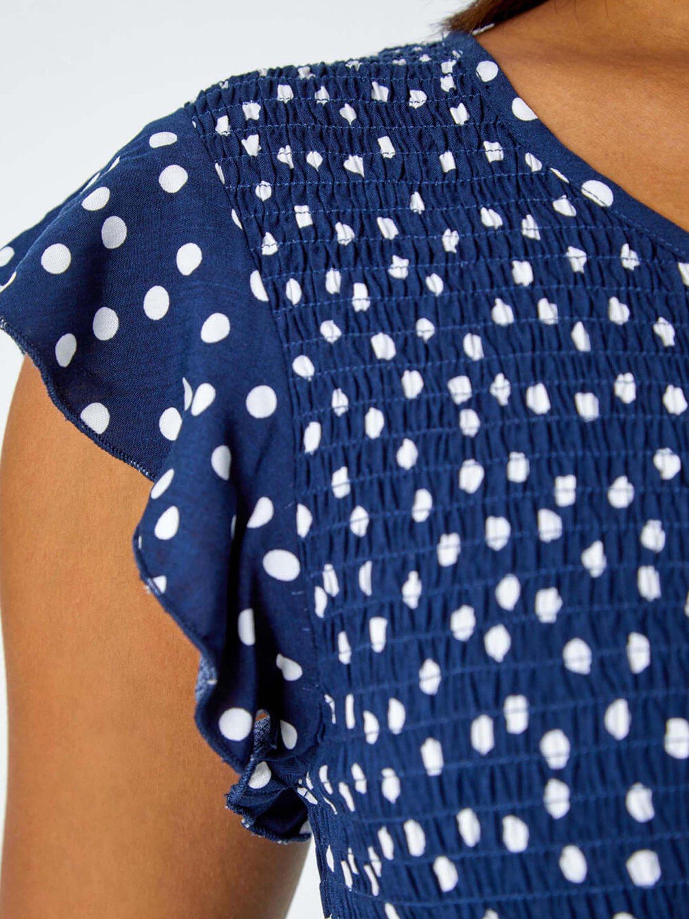 Image 5 of 5 of Roman Polka Dot Shirred Pocket Jumpsuit
