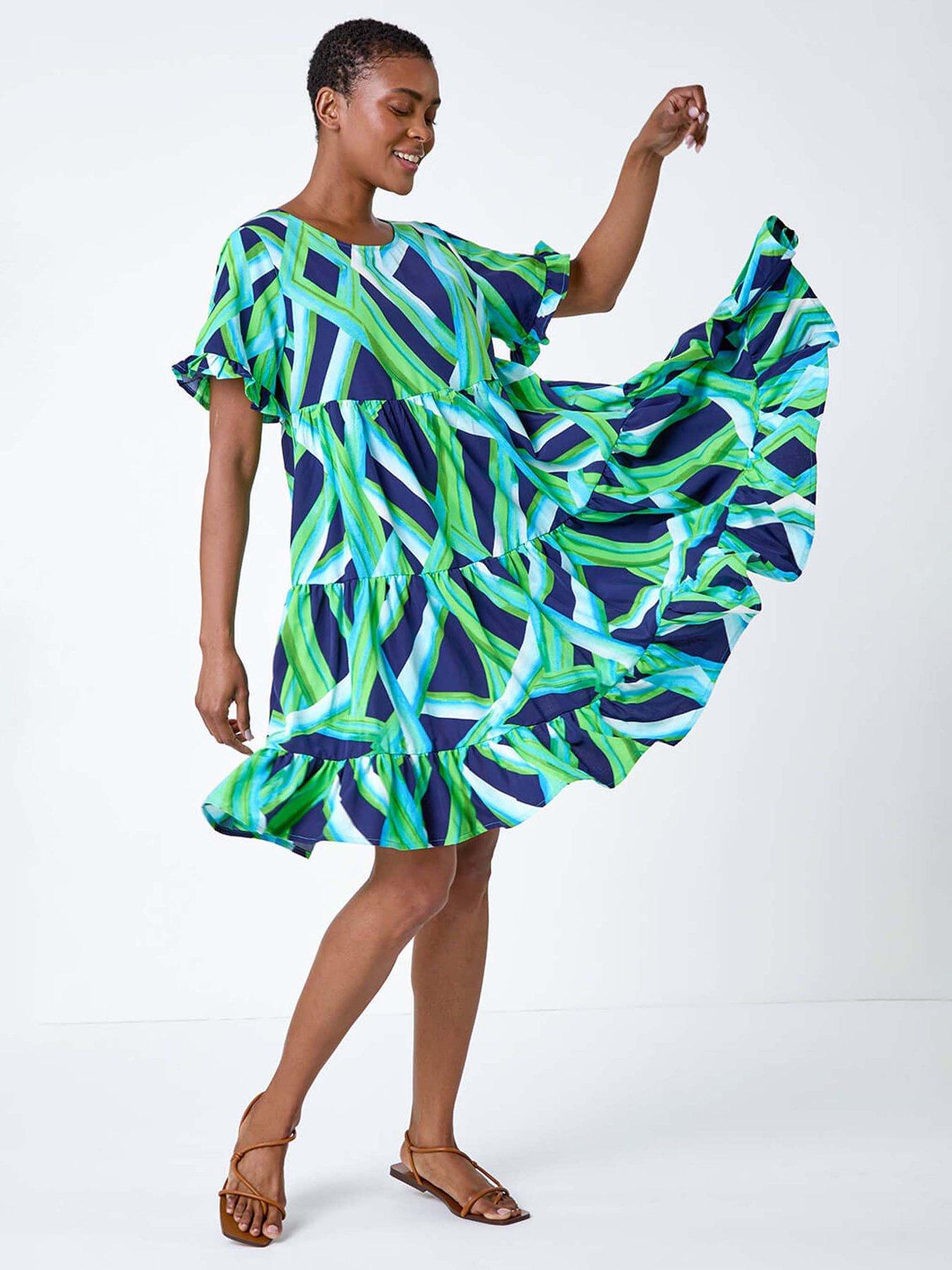 undefined Abstract Print Tiered Smock Dress