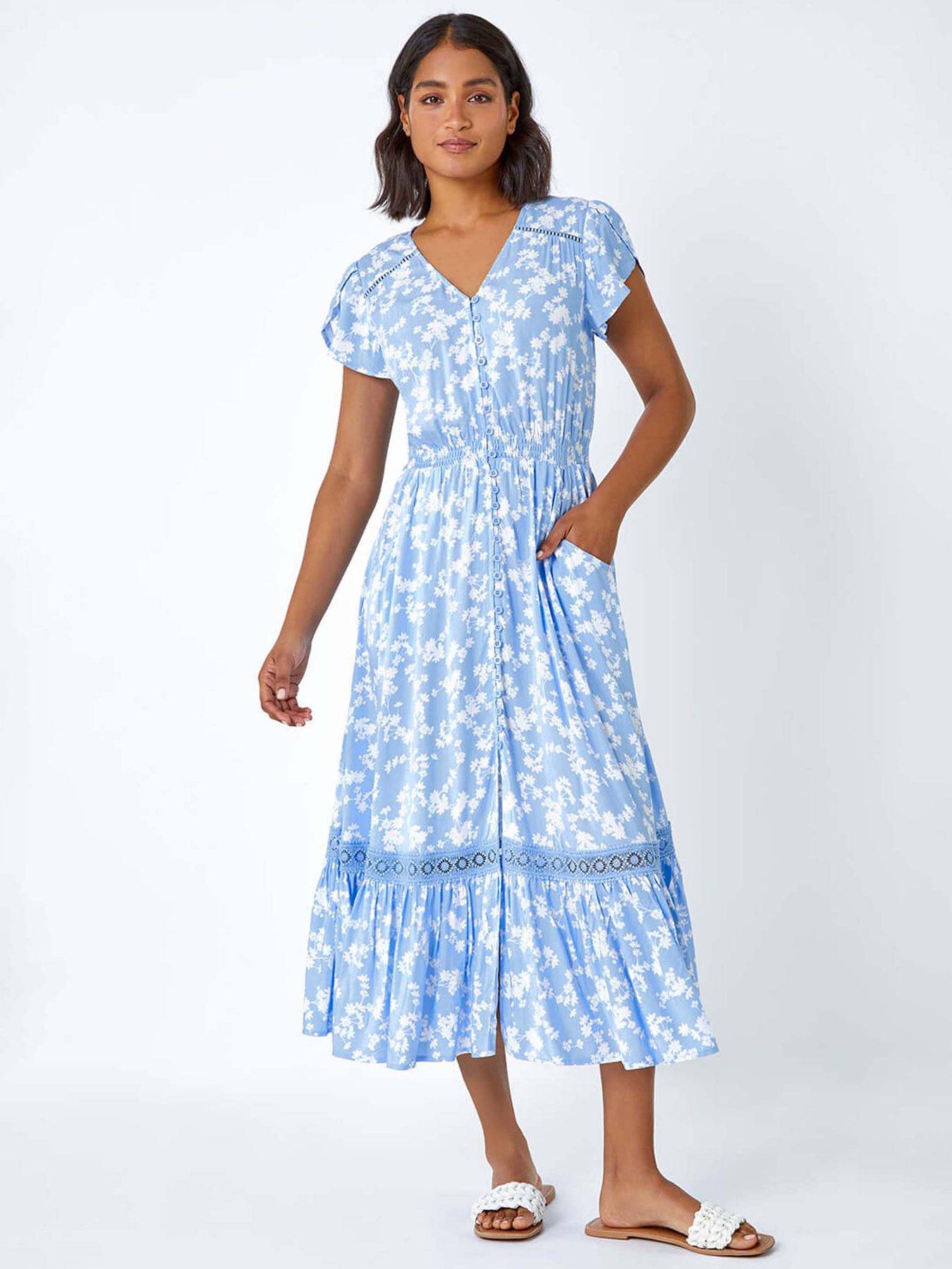 undefined Floral Lace Detail Midi Dress