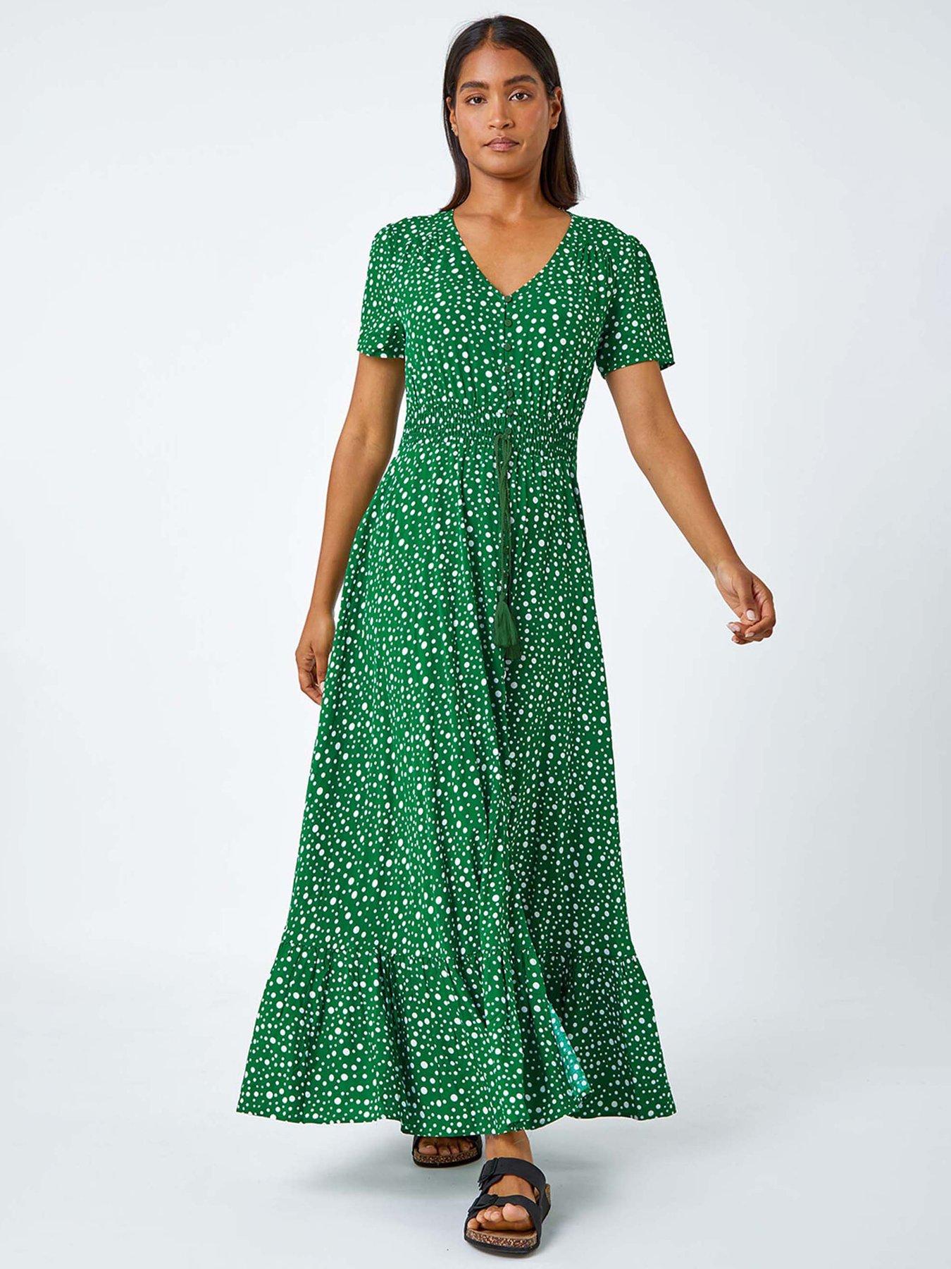 undefined Spot Print Frill Hem Maxi Dress