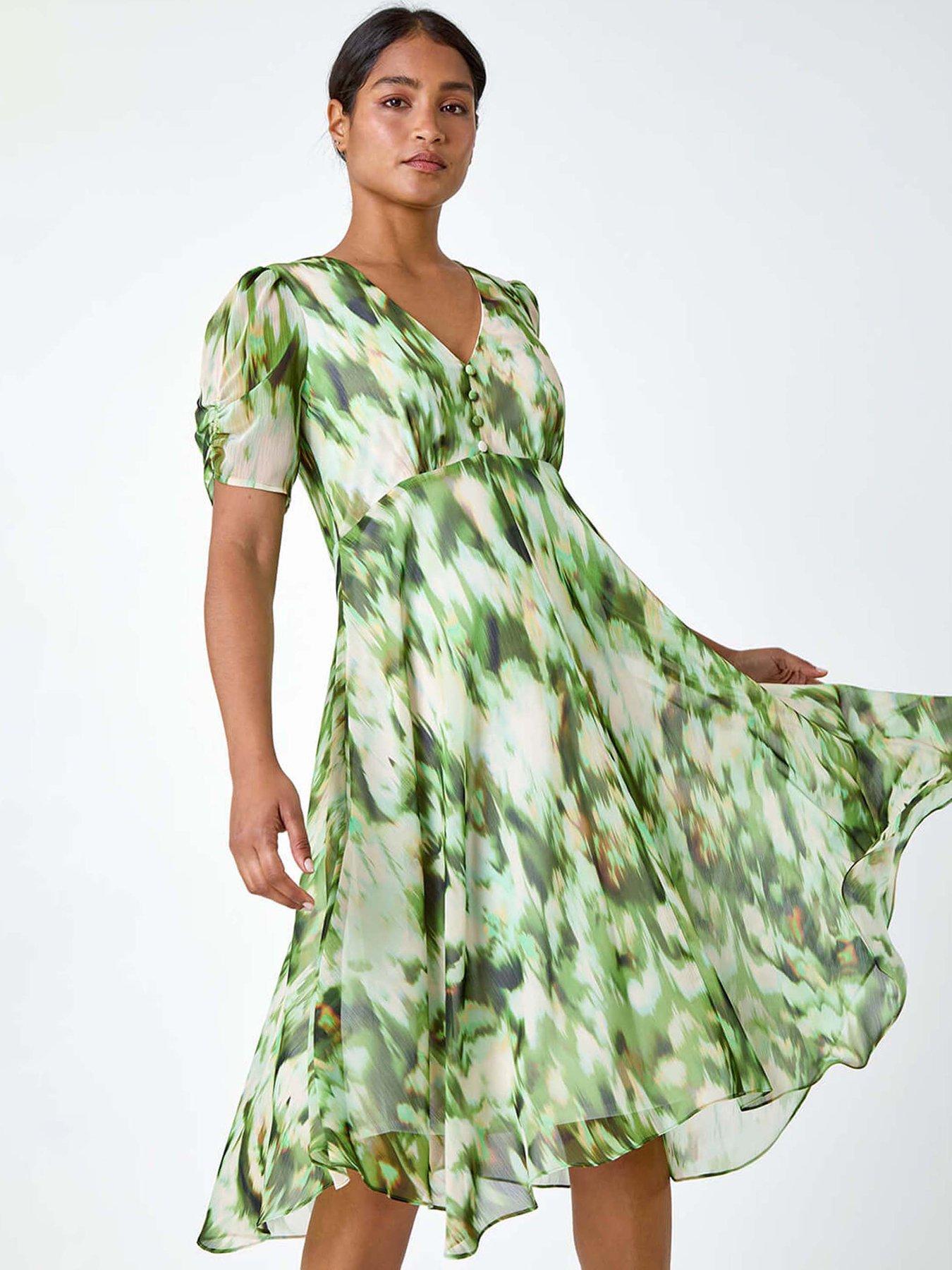undefined Abstract Chiffon Hanky Hem Asymmetric Dress
