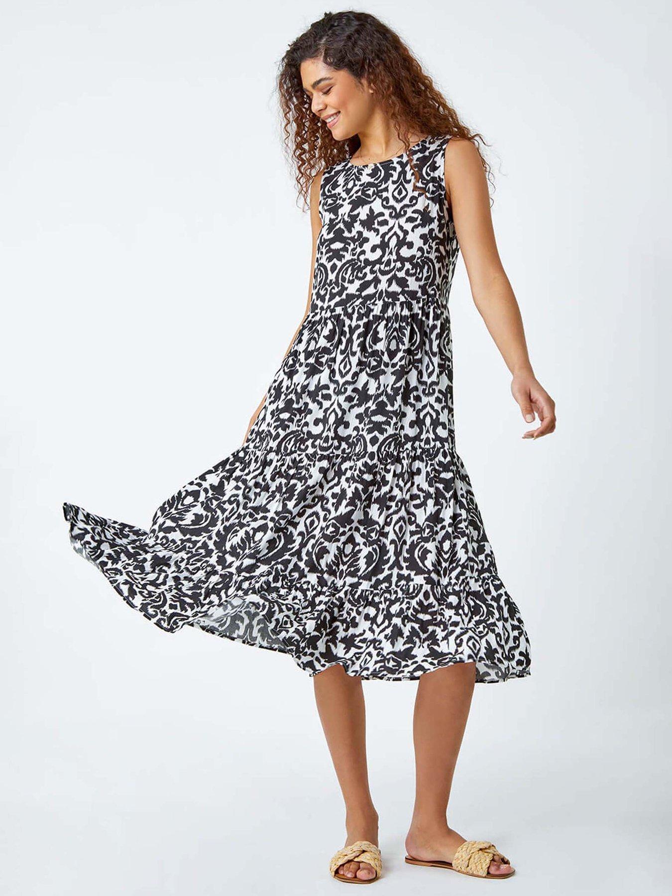 undefined Baroque Tiered Smock Midi Dress