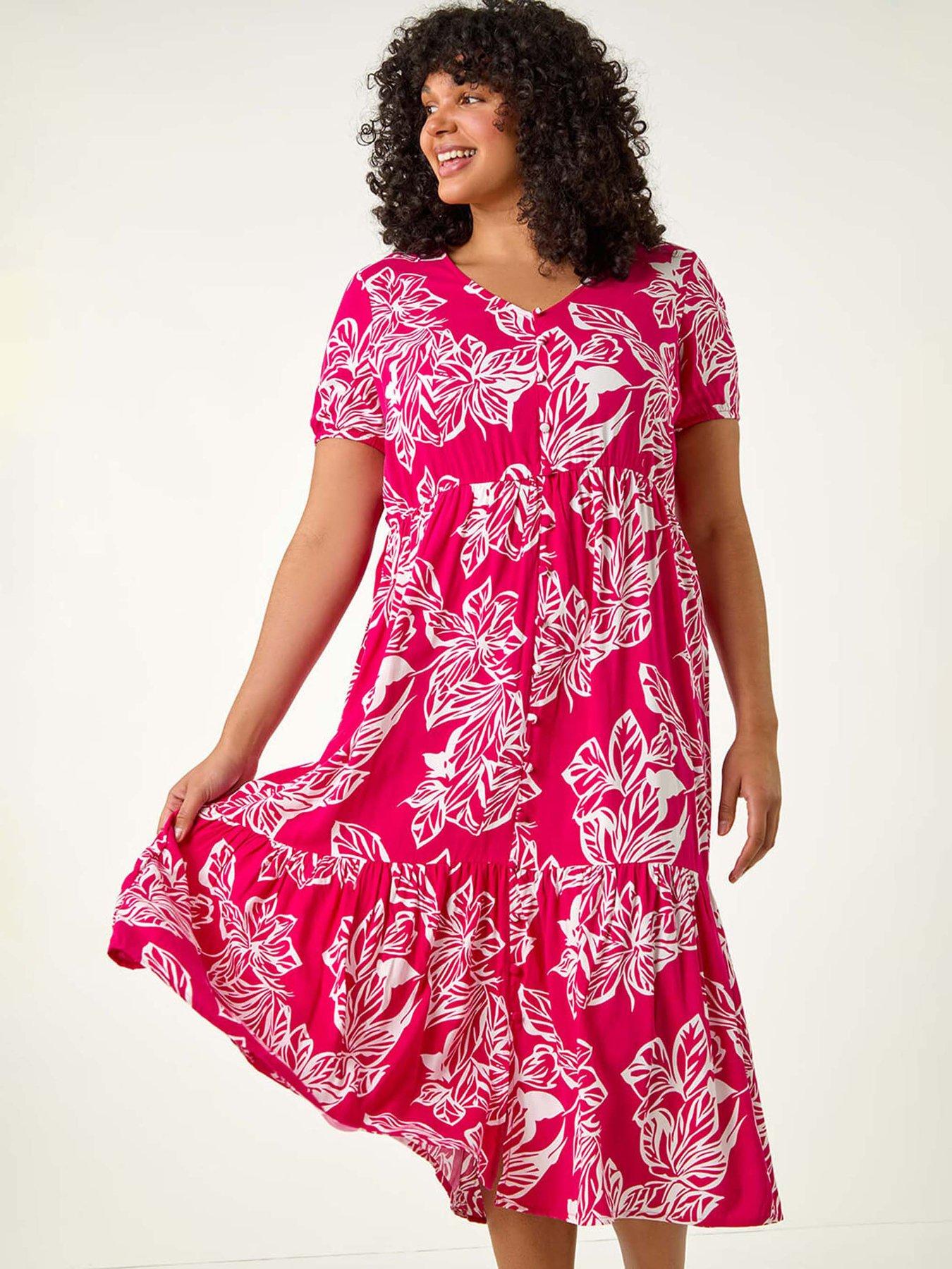 undefined Curve Floral Print Tiered Midi Dress
