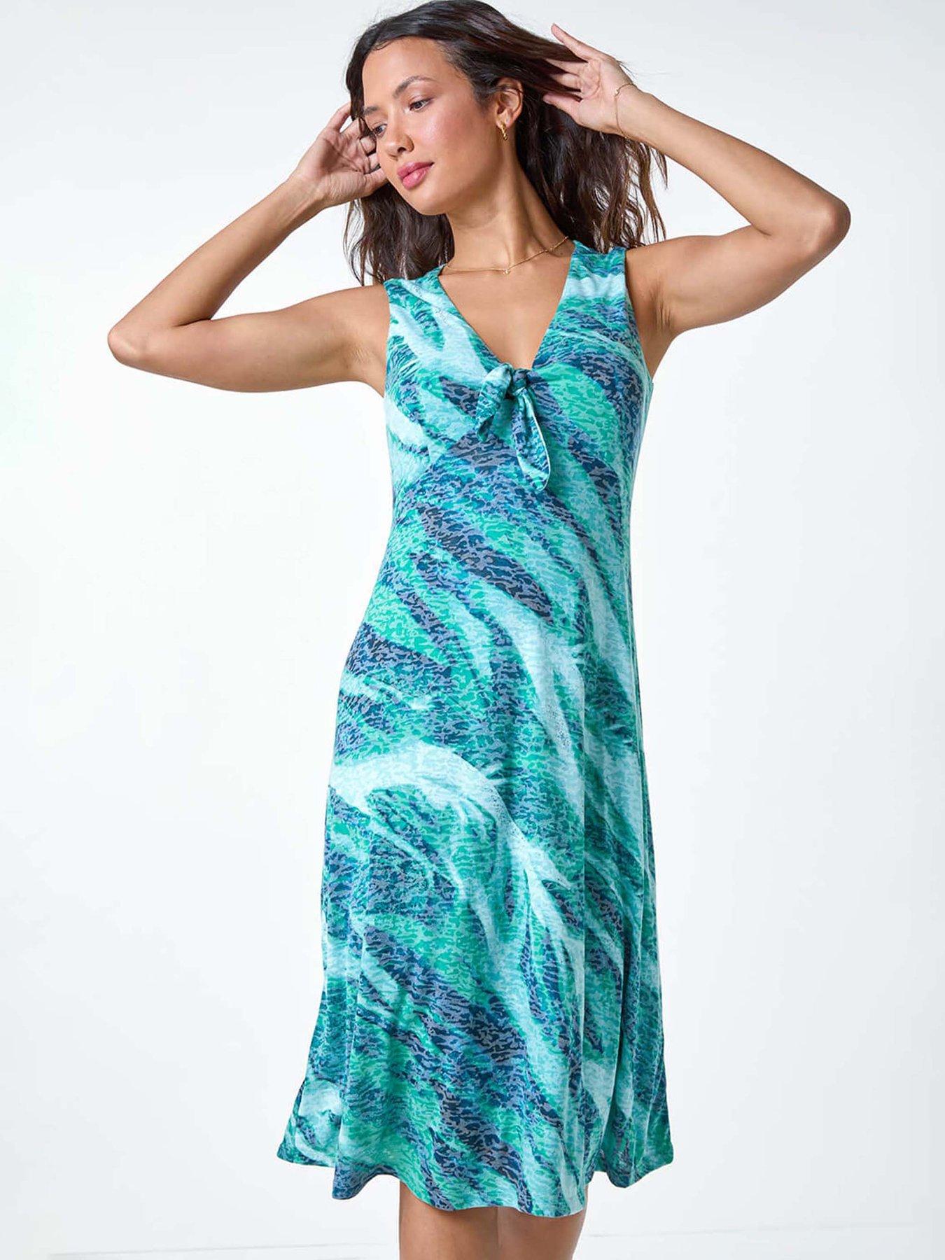 undefined Burnout Abstract Knot Front Stretch Dress - Green