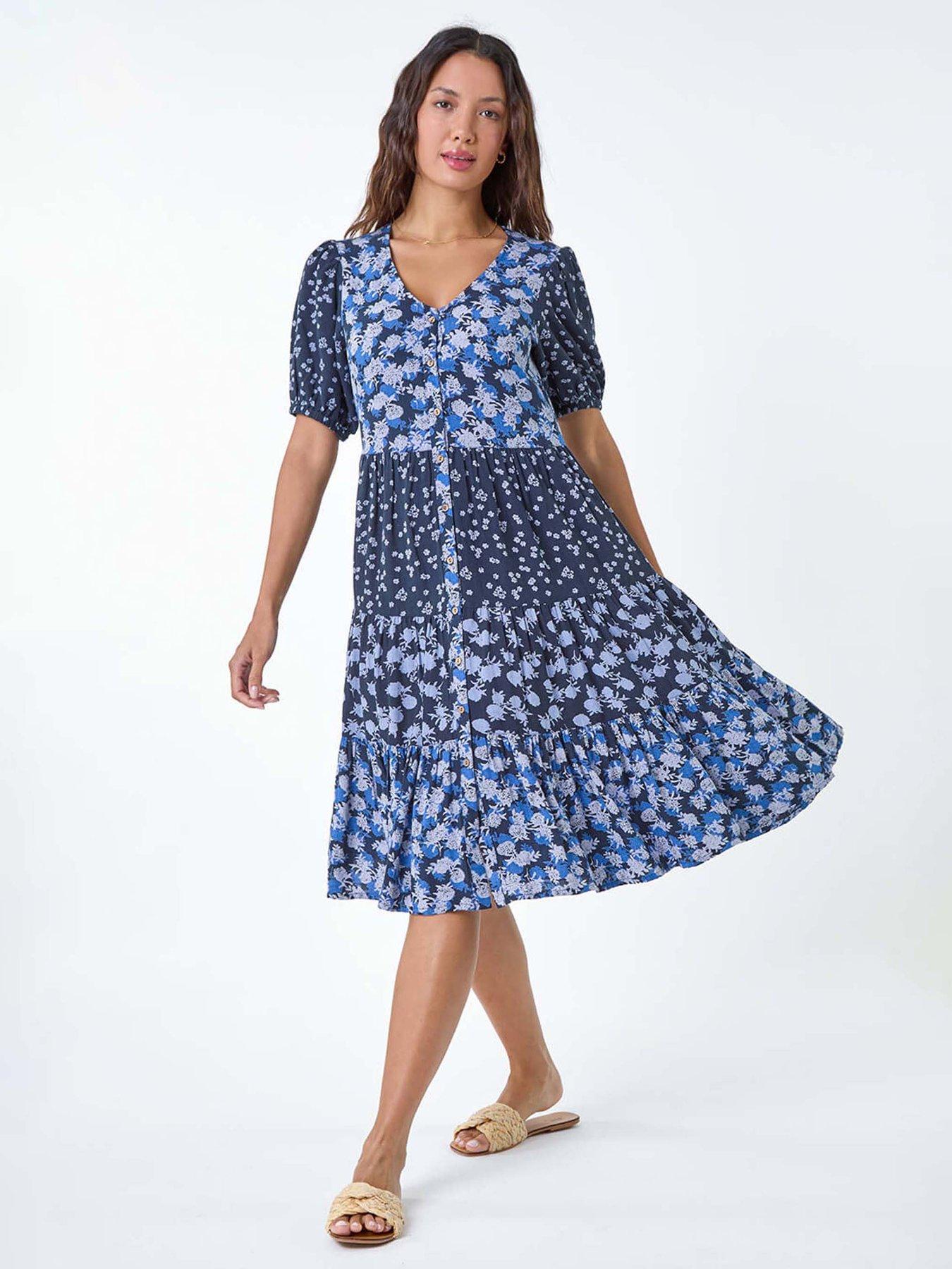 undefined Floral Cotton Blend Tiered Smock Dress