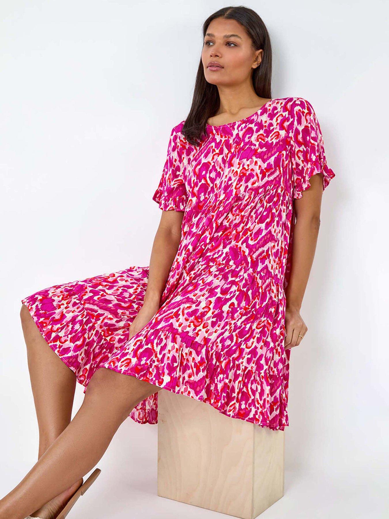 undefined Abstract Print Tiered Smock Dress