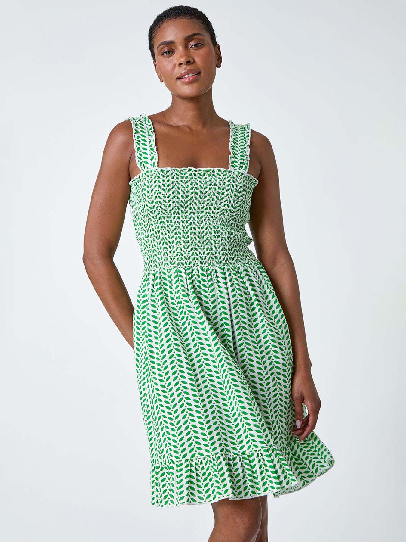 undefined Zig Zag Print Shirred Cotton Dress