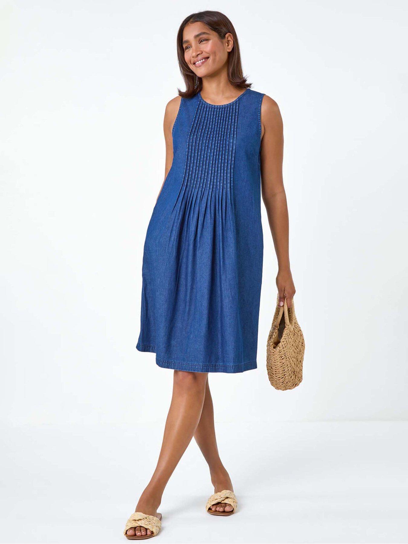 undefined Denim Pintuck Detail Pocket Dress