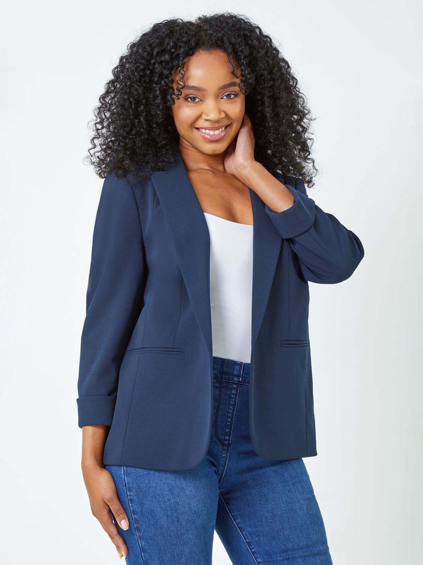 undefined Petite 3/4 Sleeve Classic Stretch Blazer - Navy