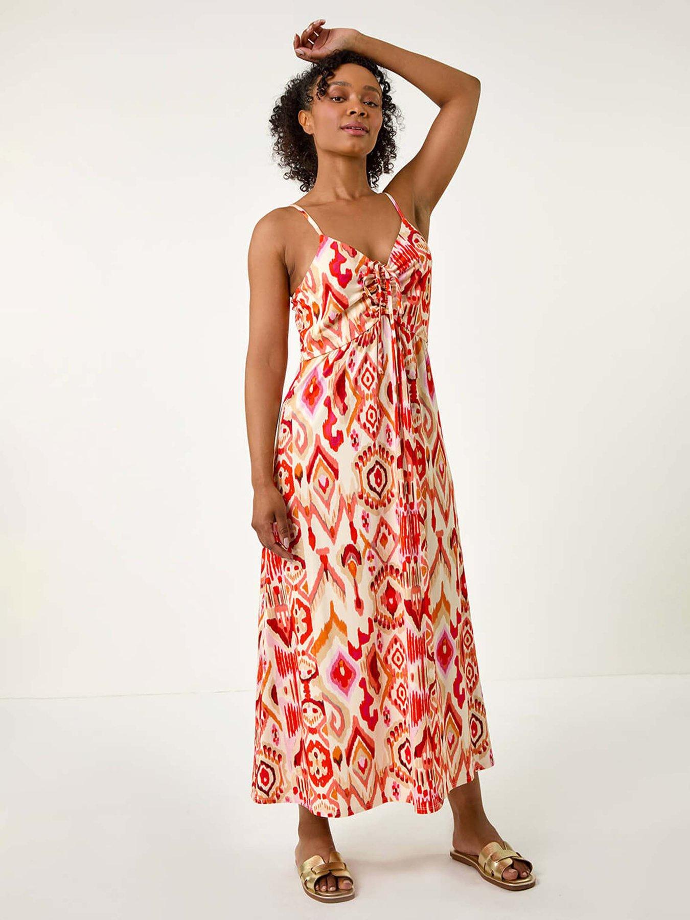 undefined Petite Aztec Ruched Front Maxi Dress