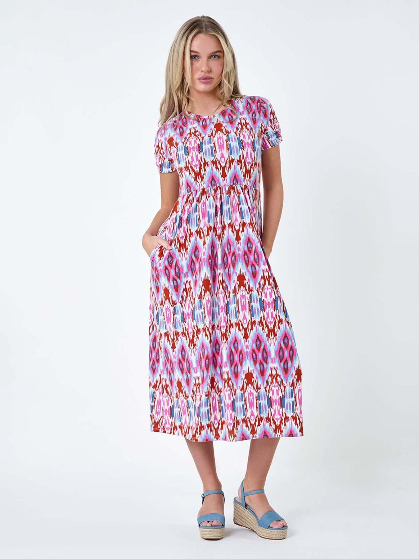 undefined Petite Aztec Print Stretch Pocket Midi Dress