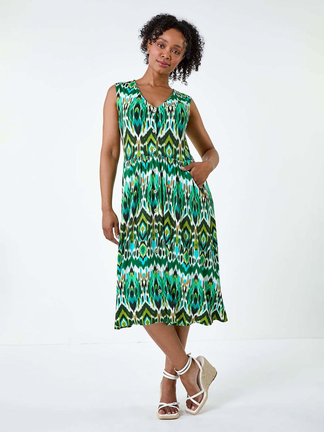 undefined Petite Aztec Button Stretch Midi Dress