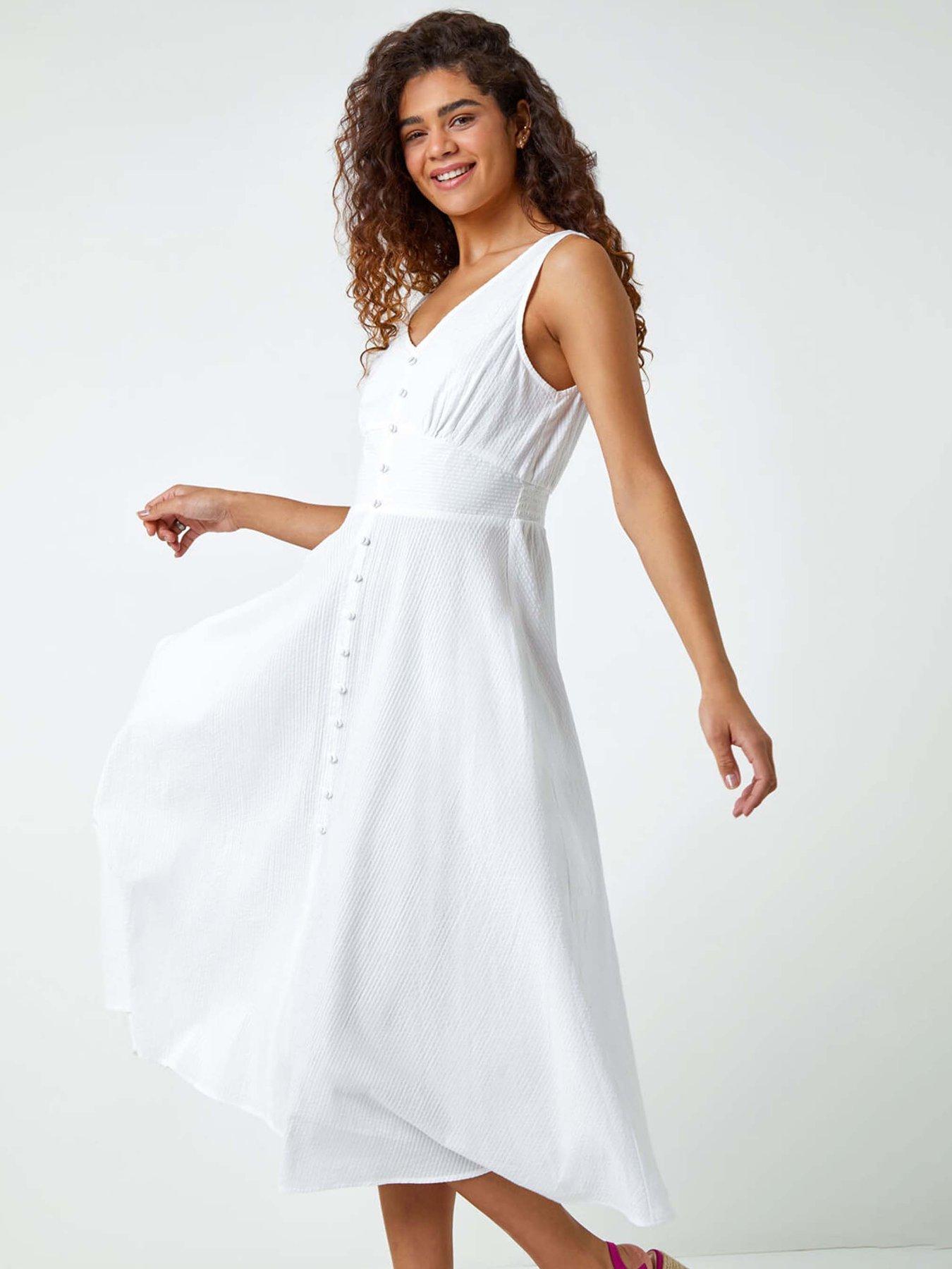 Image 1 of 5 of Roman Button Detail Cotton Midi Dress