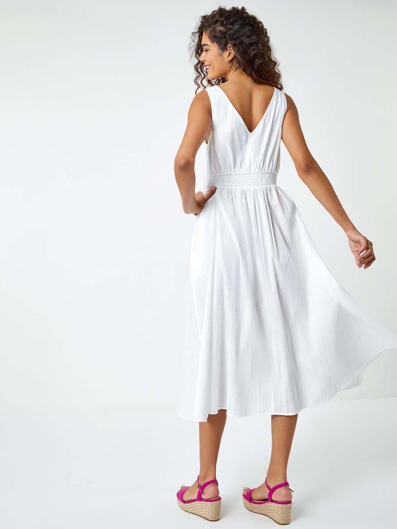 Image 2 of 5 of Roman Button Detail Cotton Midi Dress
