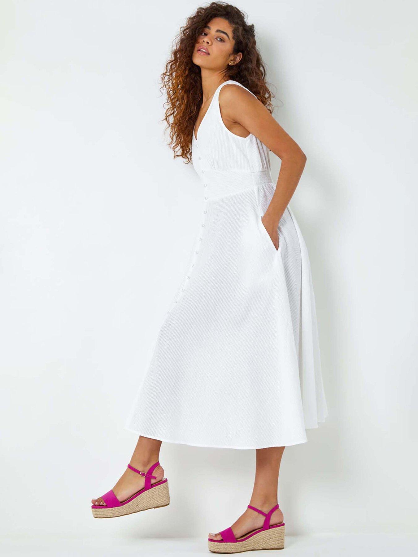 Image 3 of 5 of Roman Button Detail Cotton Midi Dress